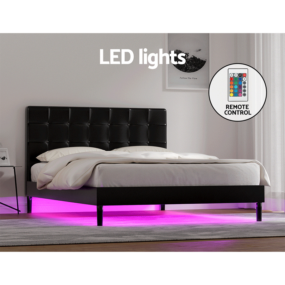 Artiss Bed Frame Double Size LED Black RAVI - Image 5