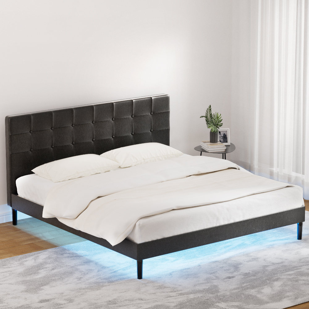 Artiss Bed Frame King Size LED Black RAVI - Image 1