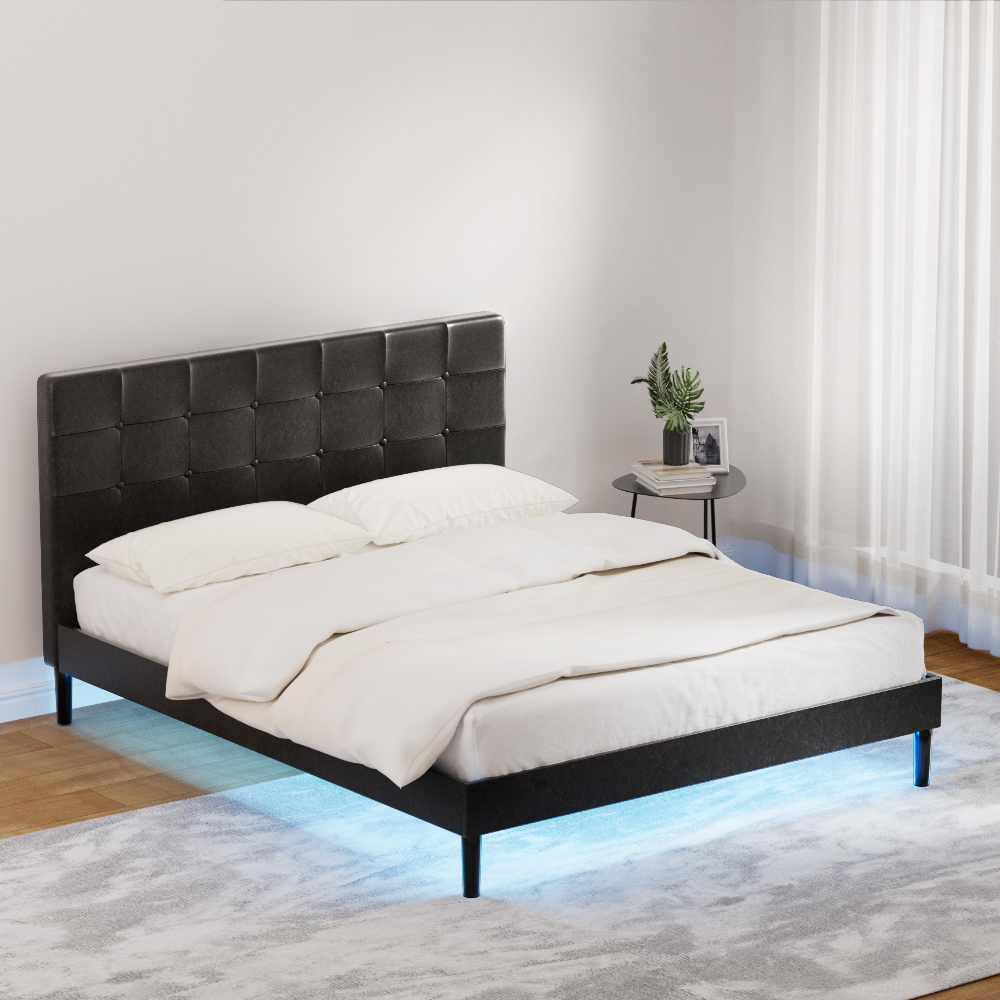 Artiss Bed Frame Queen Size LED Black RAVI - Image 1