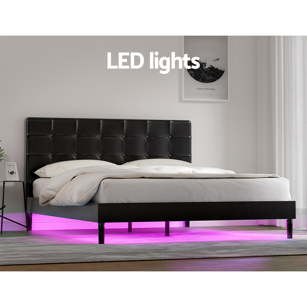 Artiss Bed Frame Queen Size LED Black RAVI - Image 5