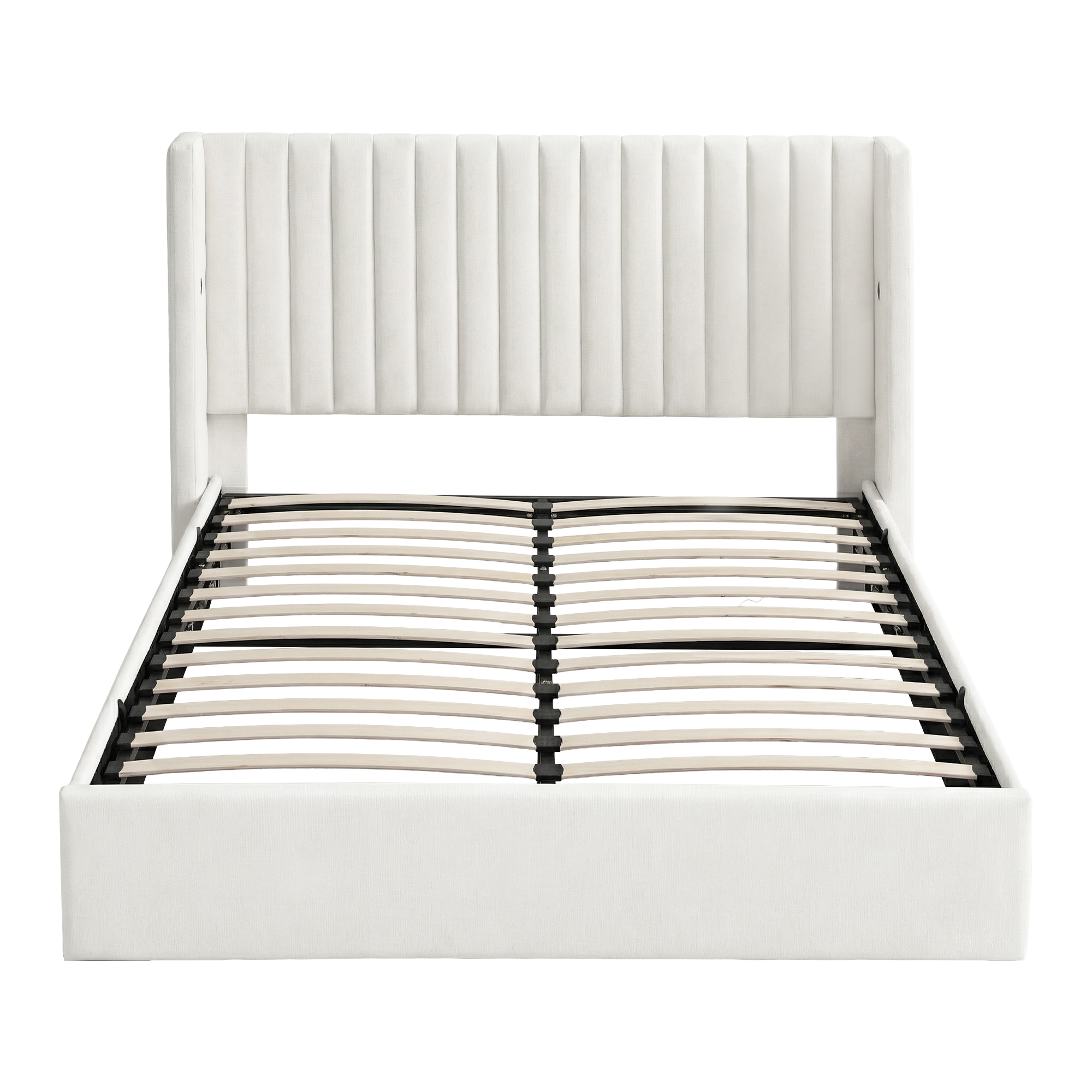 Artiss Queen Bed Frame with Gaslift Storage USB Type-C Charging Ports Velvet Upholstery White - Image 3