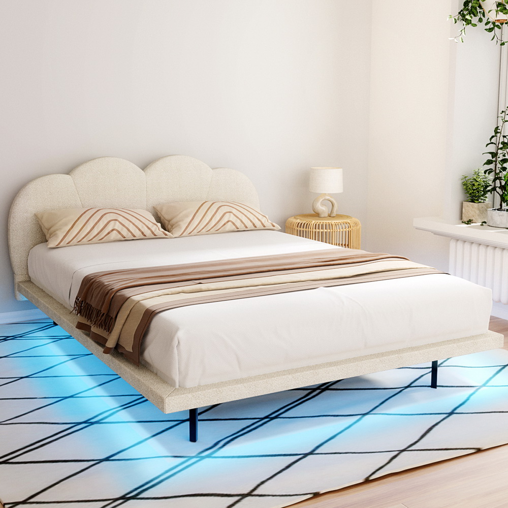 Artiss Bed Frame Queen Size Boucle Beige SASA - Image 1