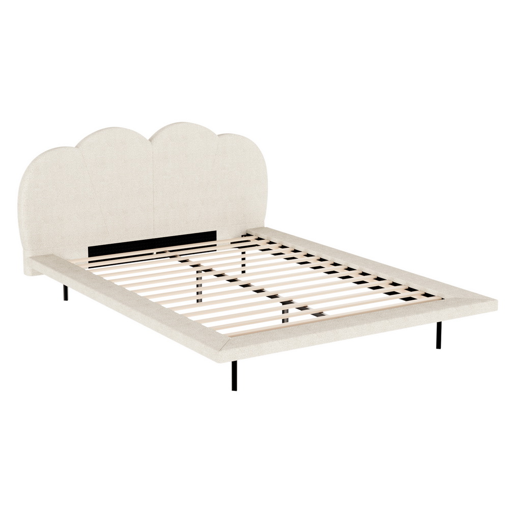Artiss Bed Frame Queen Size Boucle Beige SASA - Image 7