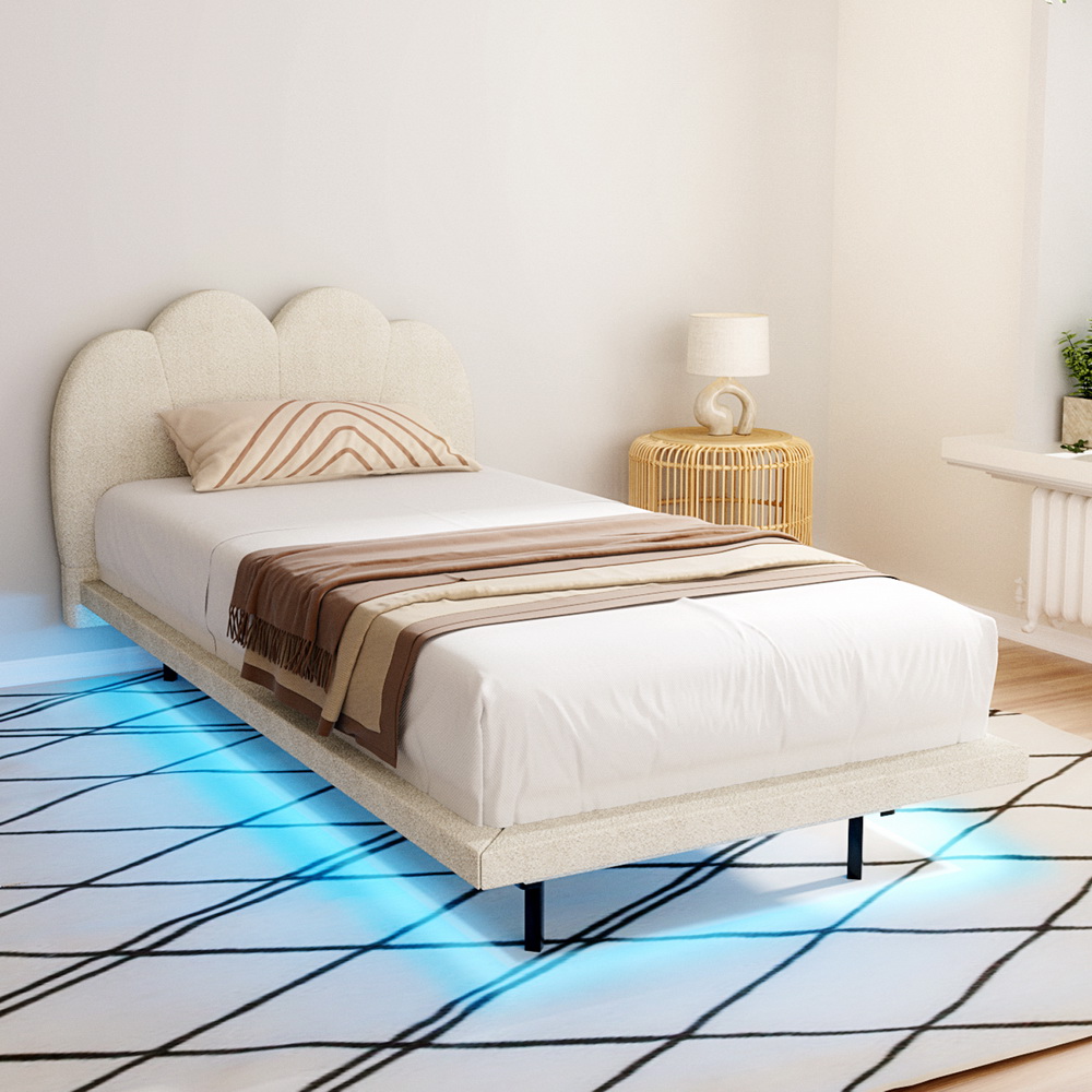 Artiss Bed Frame Single Size Boucle Beige SASA - Image 1