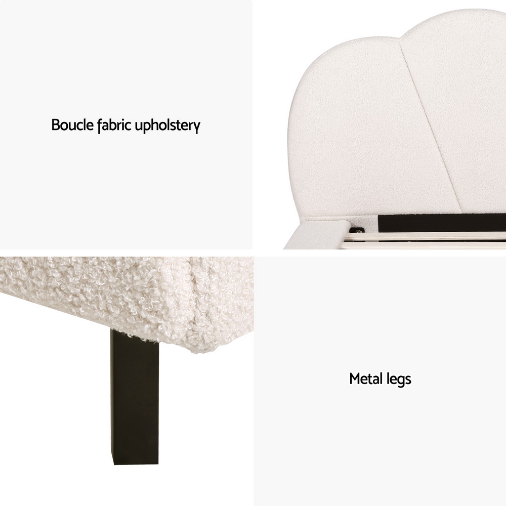 Artiss Bed Frame Single Size Boucle Beige SASA - Image 6