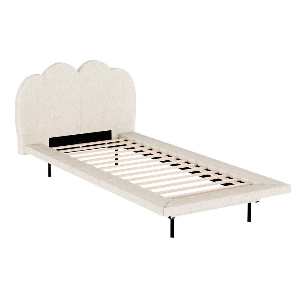 Artiss Bed Frame Single Size Boucle Beige SASA - Image 7