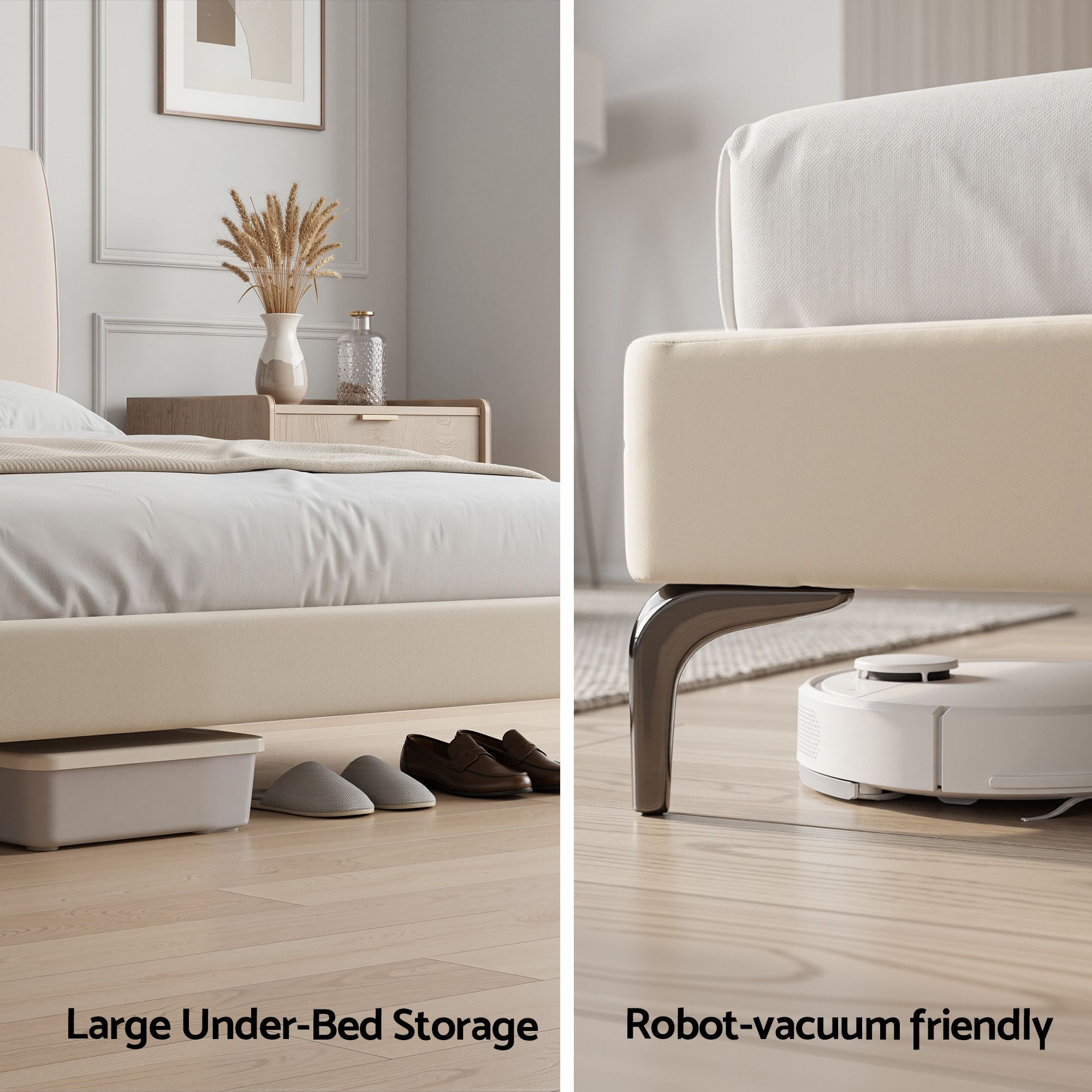 Artiss Double Bed Frame Upholstered Platform Bed with Tufted Headboard 300kg Support - Image 5