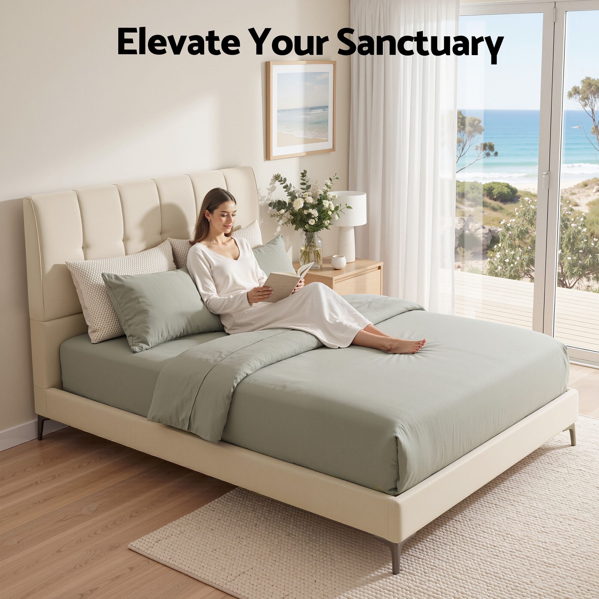 Artiss Queen Bed Frame Upholstered Platform Bed with Tufted Headboard 300kg Support - Image 8