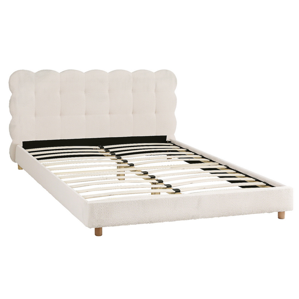 Artiss Double Bed Frame Cloud Headboard Boucle Fabric Mattress Platform Base White - Image 2