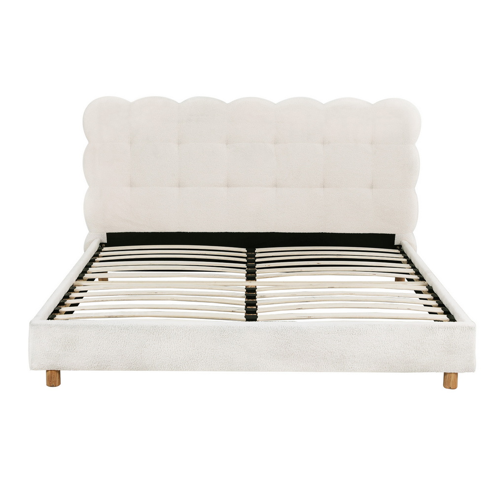 Artiss Double Bed Frame Cloud Headboard Boucle Fabric Mattress Platform Base White - Image 4