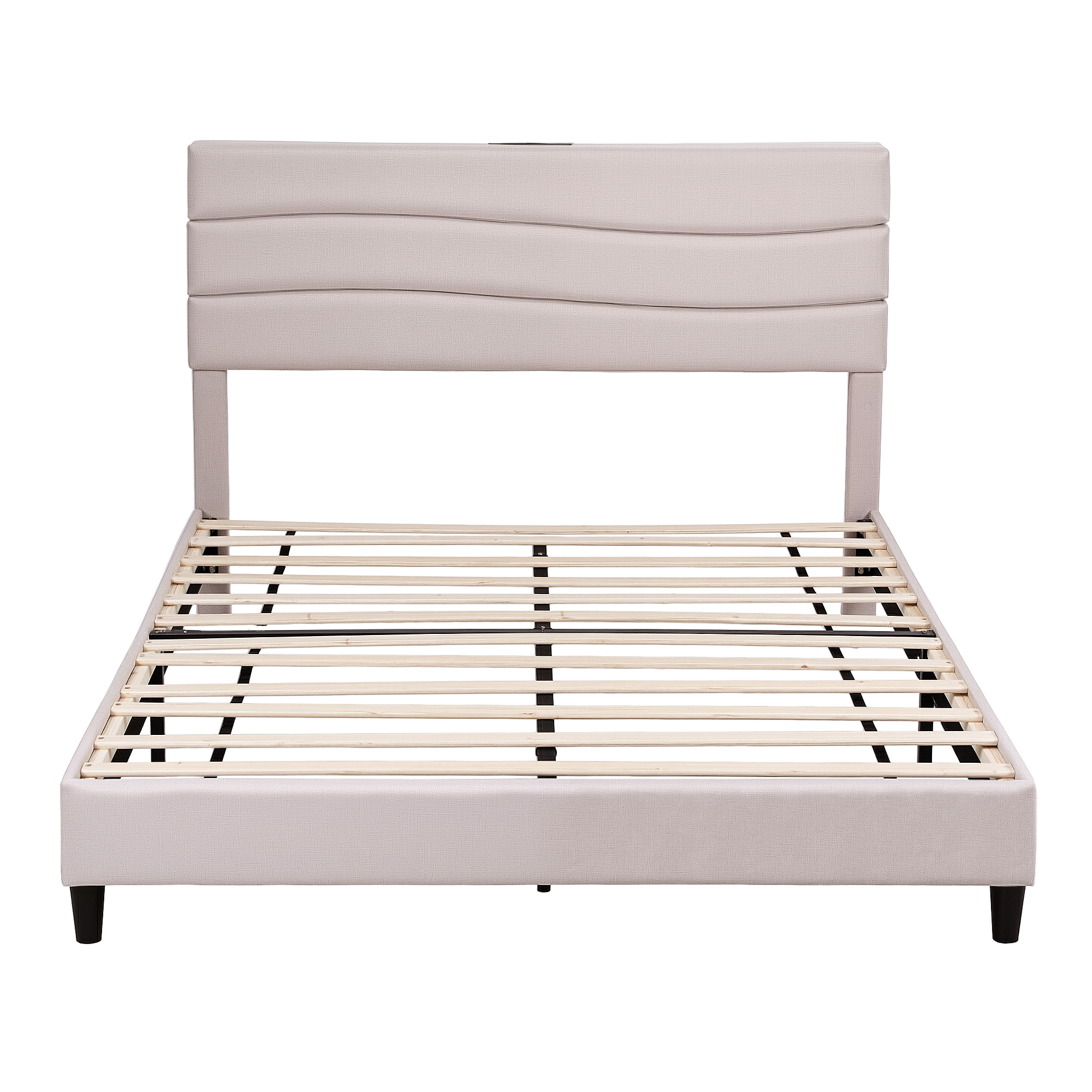 Artiss Queen Bed Frame with Storage Adjustable Headboard Platform Base Linen Fabric Charging Ports - Image 3