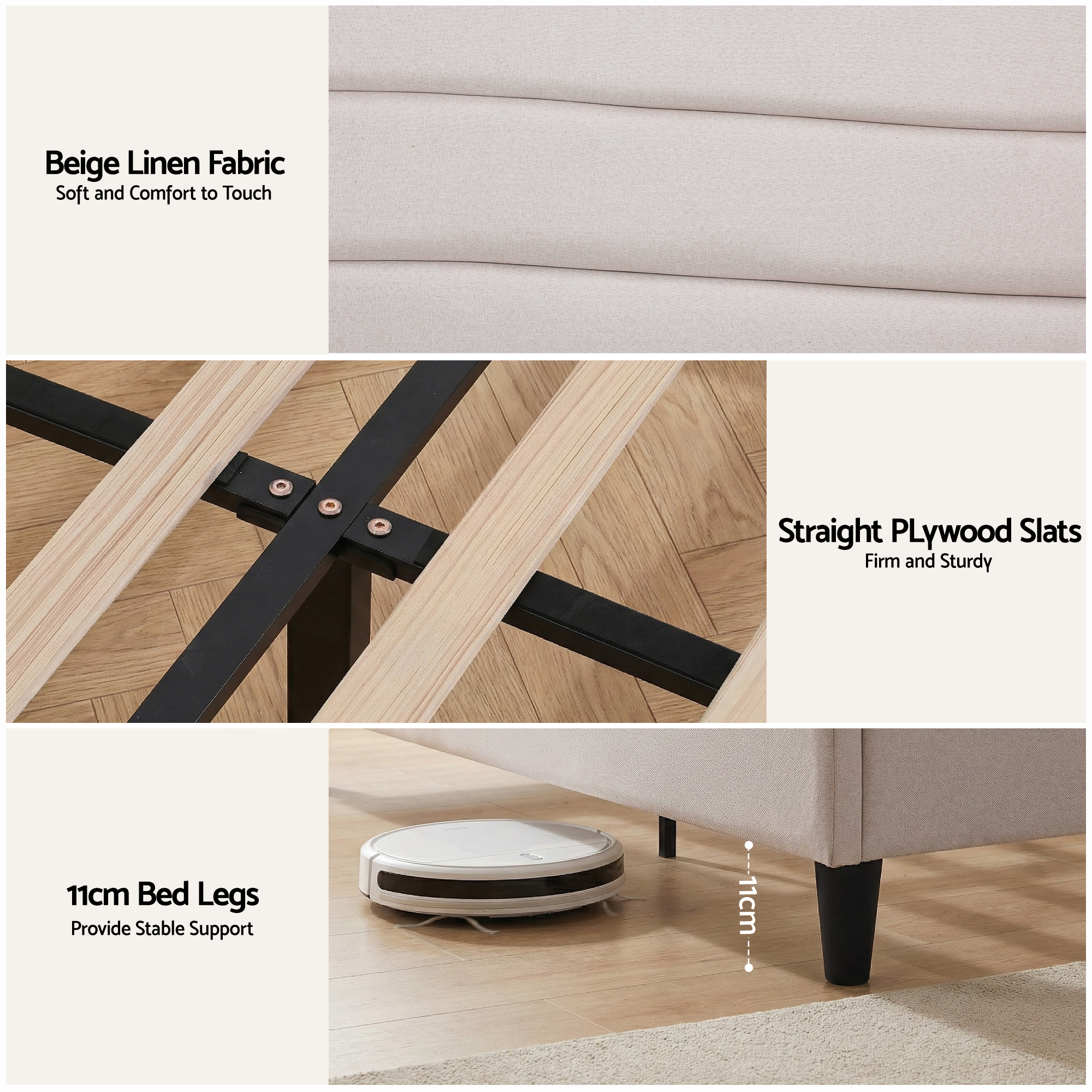 Artiss Queen Bed Frame with Storage Adjustable Headboard Platform Base Linen Fabric Charging Ports - Image 7