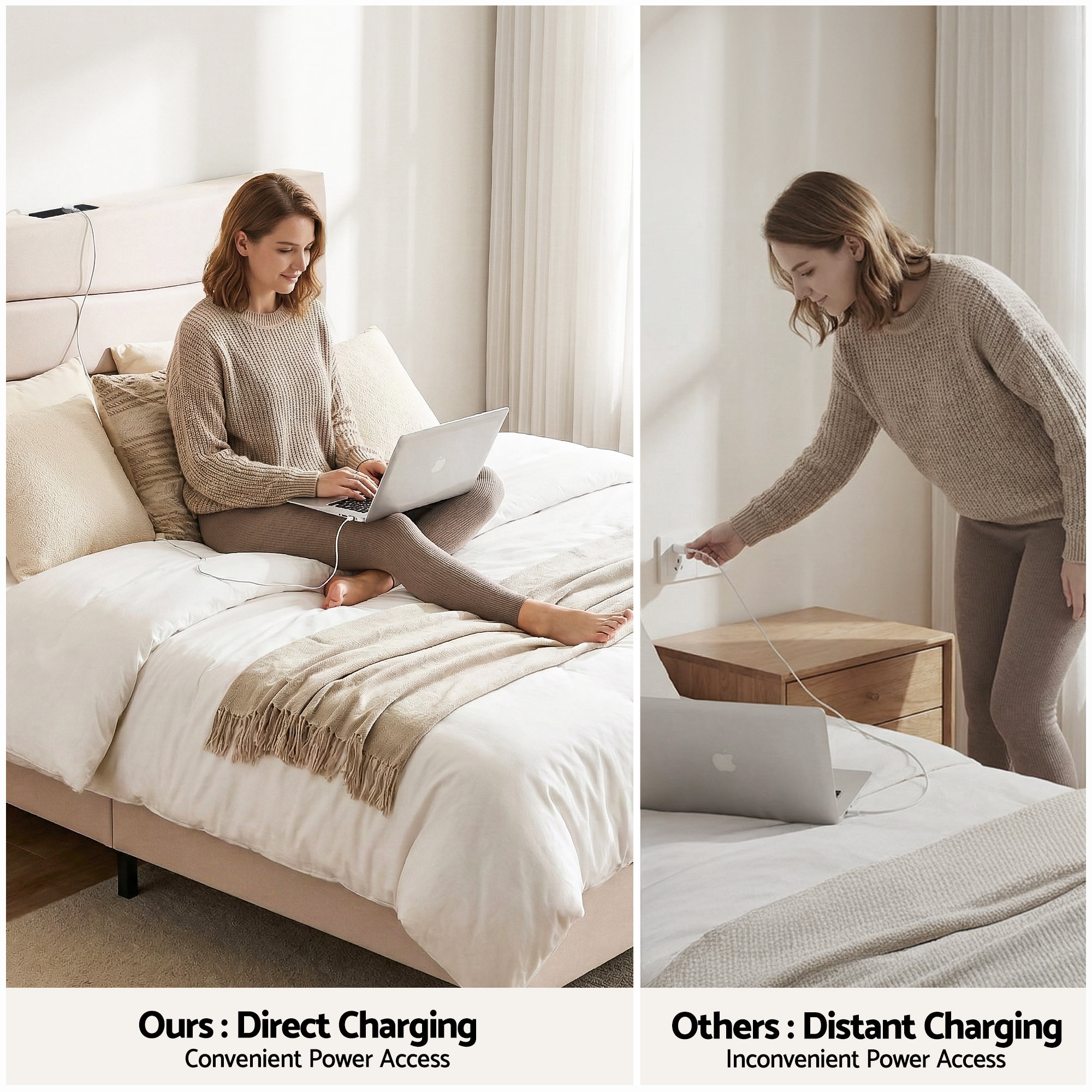 Artiss Queen Bed Frame with Storage Adjustable Headboard Platform Base Linen Fabric Charging Ports - Image 8