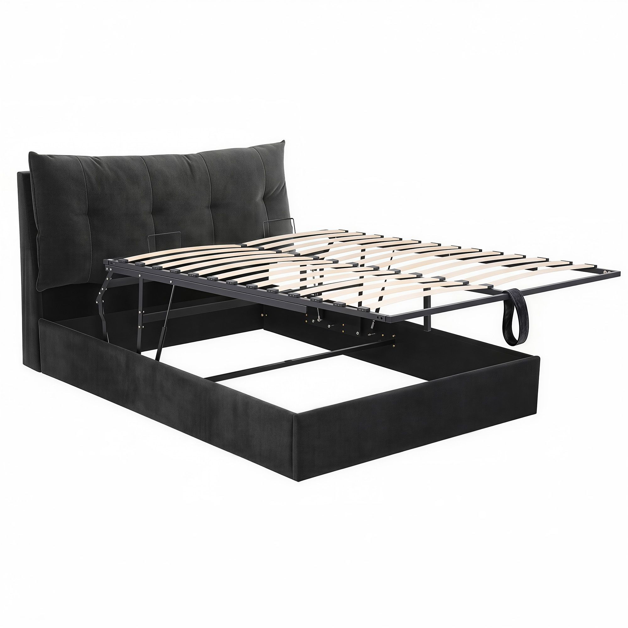 Artiss Queen Bed Frame with Horizontal Gas Lift Storage with LED Light USB Type-C Charging Station Black Velvet - Image 3