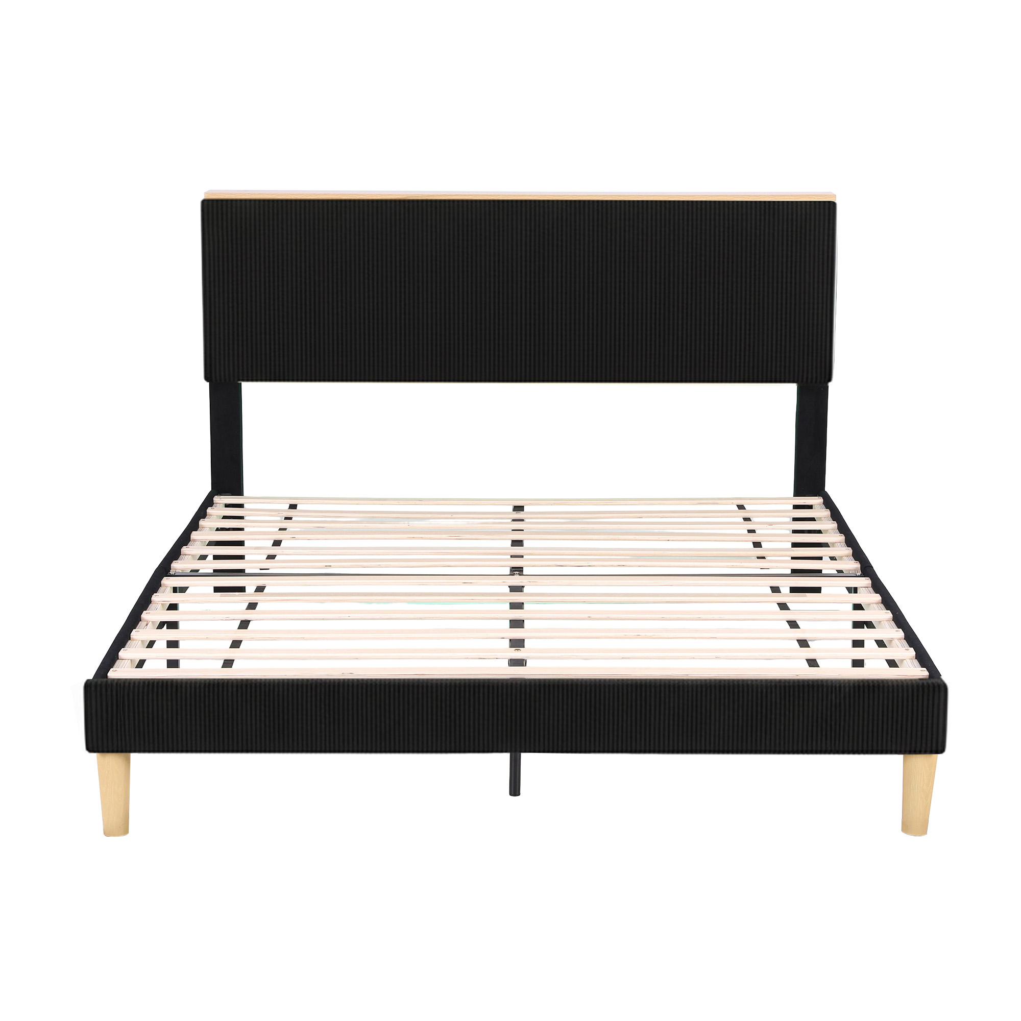 Artiss Double Bed Frame Upholstered Adjustable Headboard Mood Lighting Heavy Duty Black Velvet - Image 3