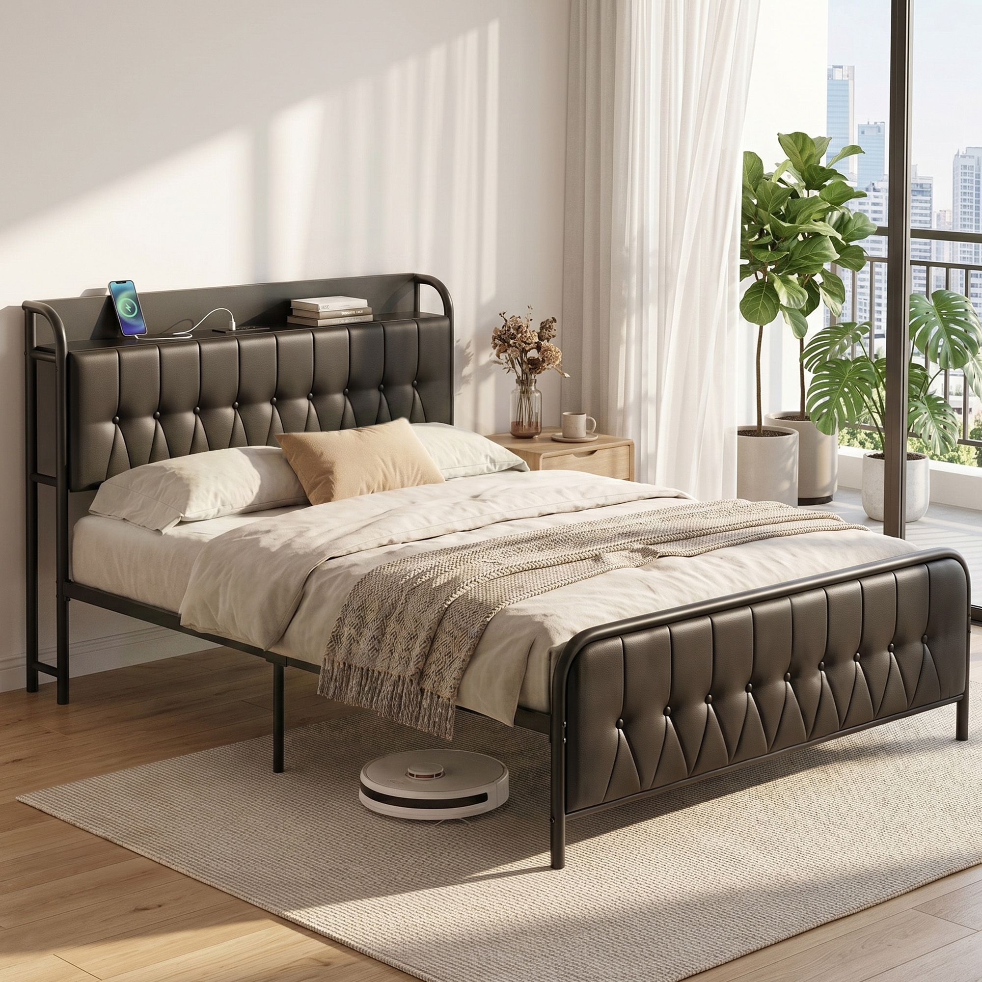 Artiss Double Bed Frame with Storage Headboard SAA Certified Charging Station - Image 1
