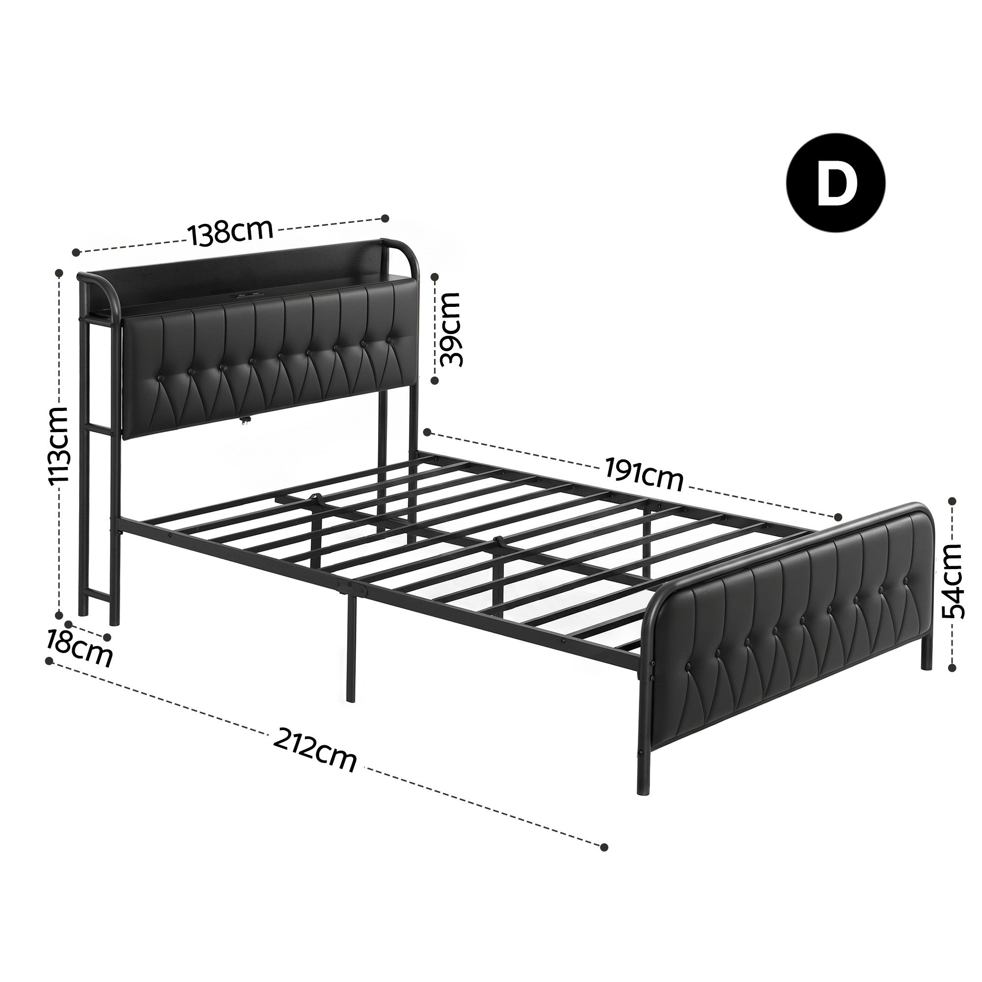 Artiss Double Bed Frame with Storage Headboard SAA Certified Charging Station - Image 2