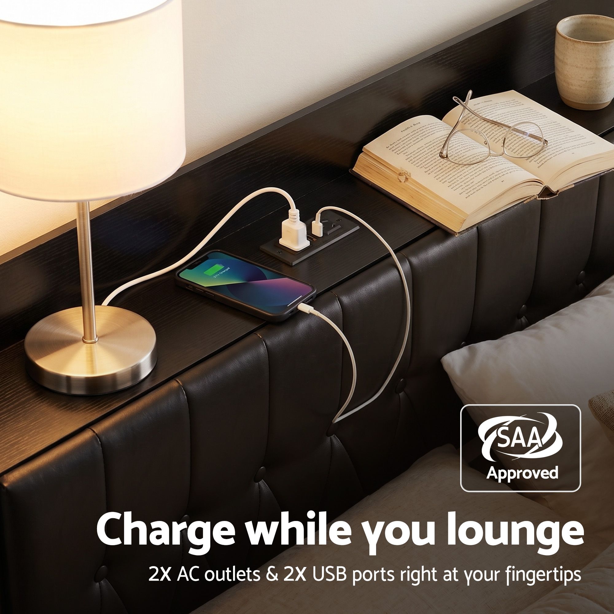 Artiss Double Bed Frame with Storage Headboard SAA Certified Charging Station - Image 4