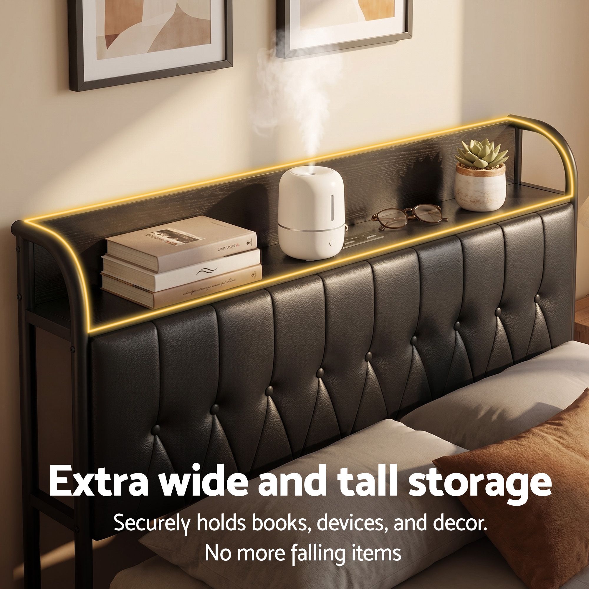 Artiss Double Bed Frame with Storage Headboard SAA Certified Charging Station - Image 5
