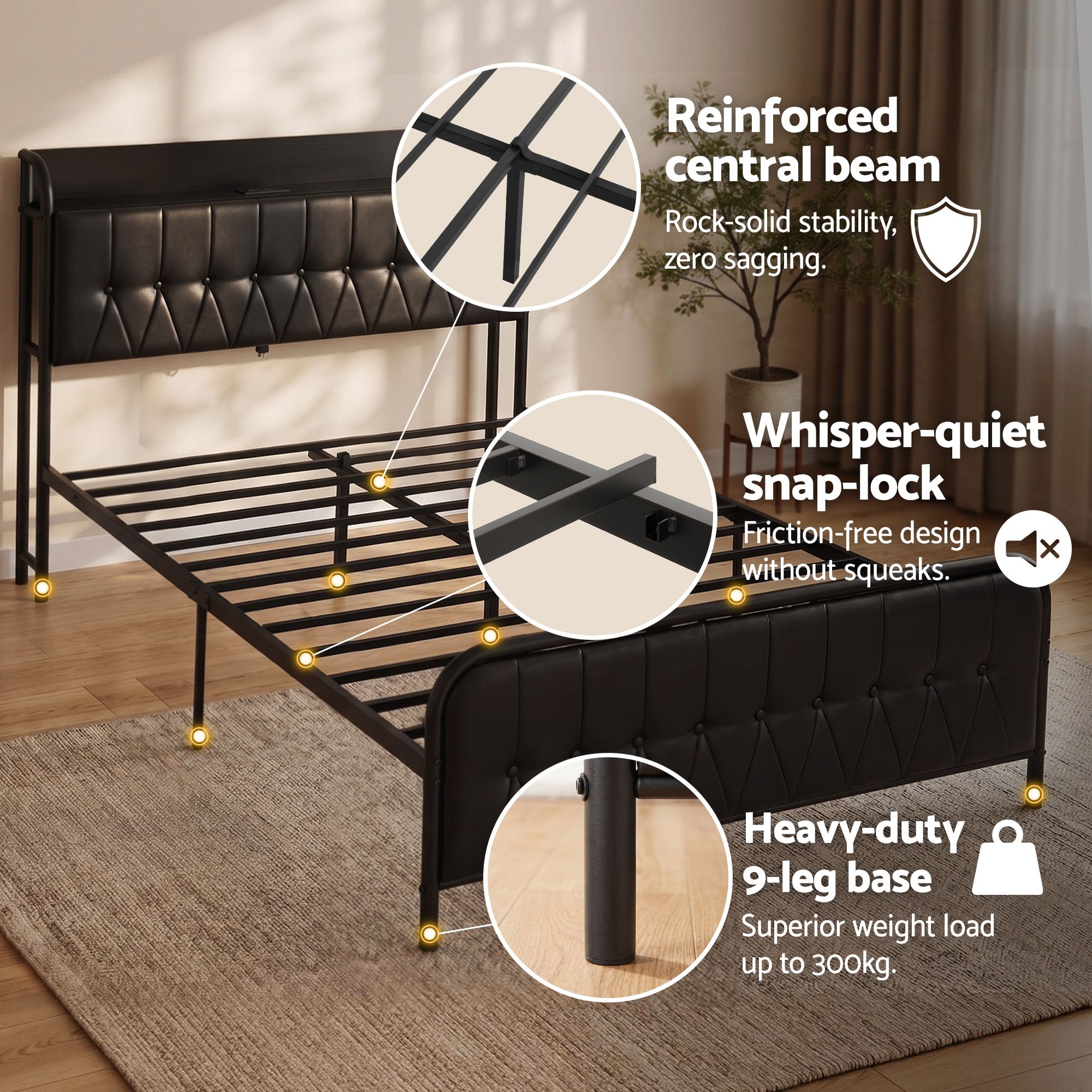 Artiss Double Bed Frame with Storage Headboard SAA Certified Charging Station - Image 8