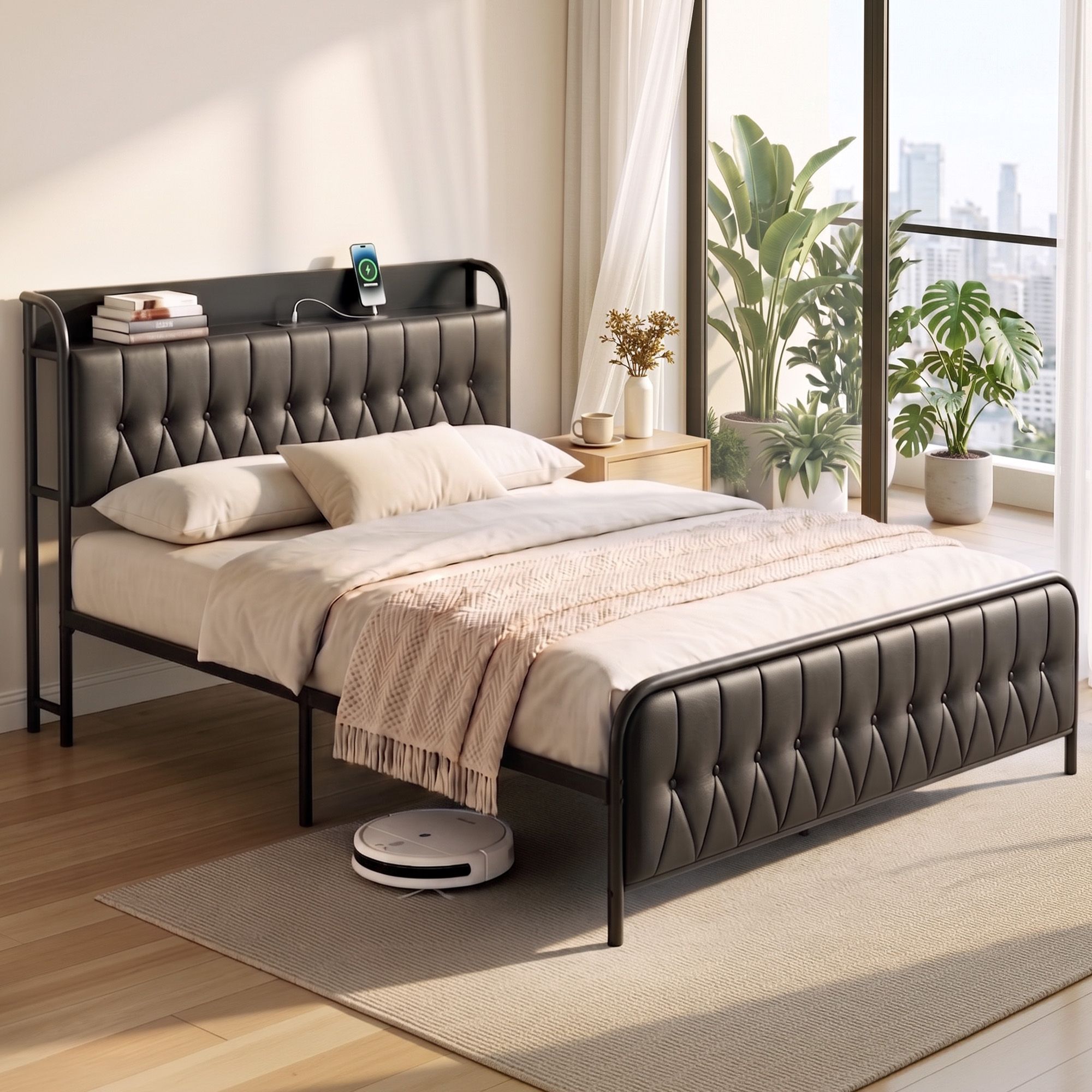 Artiss Queen Bed Frame with Storage Headboard SAA Certified Charging Station - Image 1
