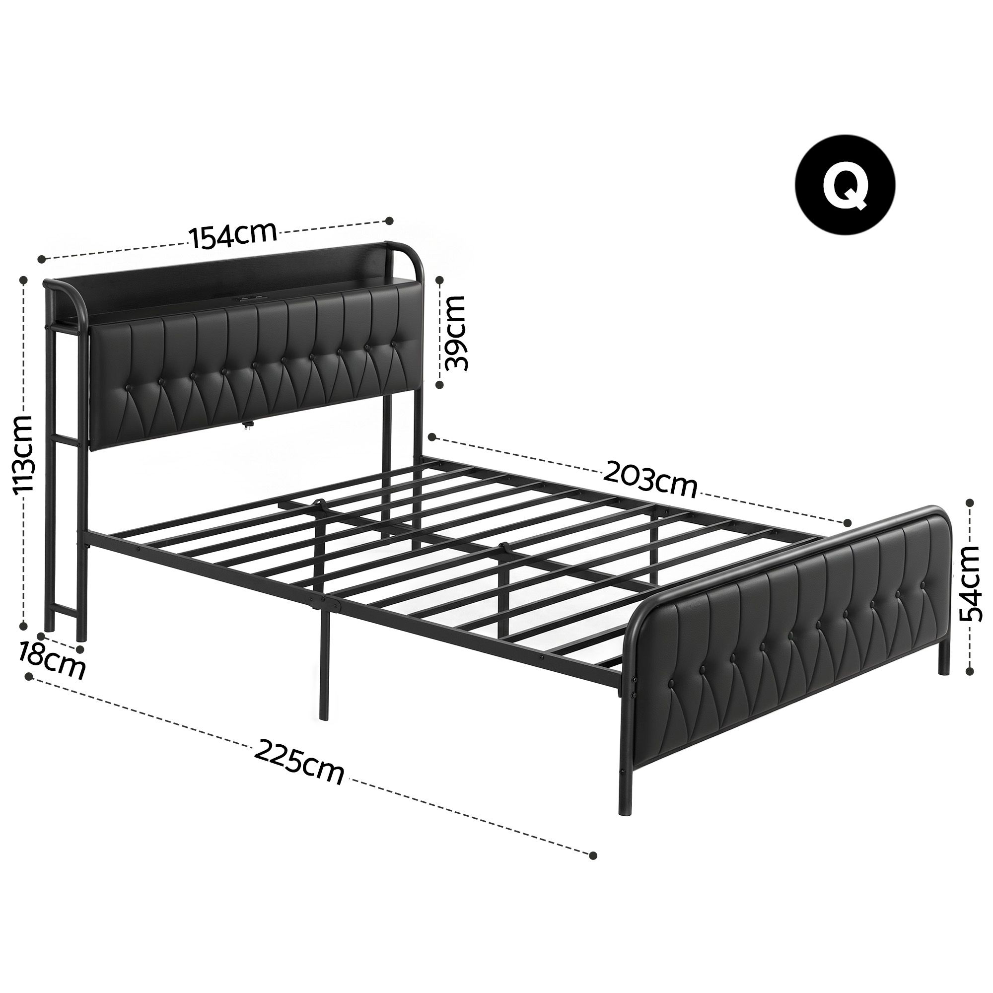 Artiss Queen Bed Frame with Storage Headboard SAA Certified Charging Station - Image 2