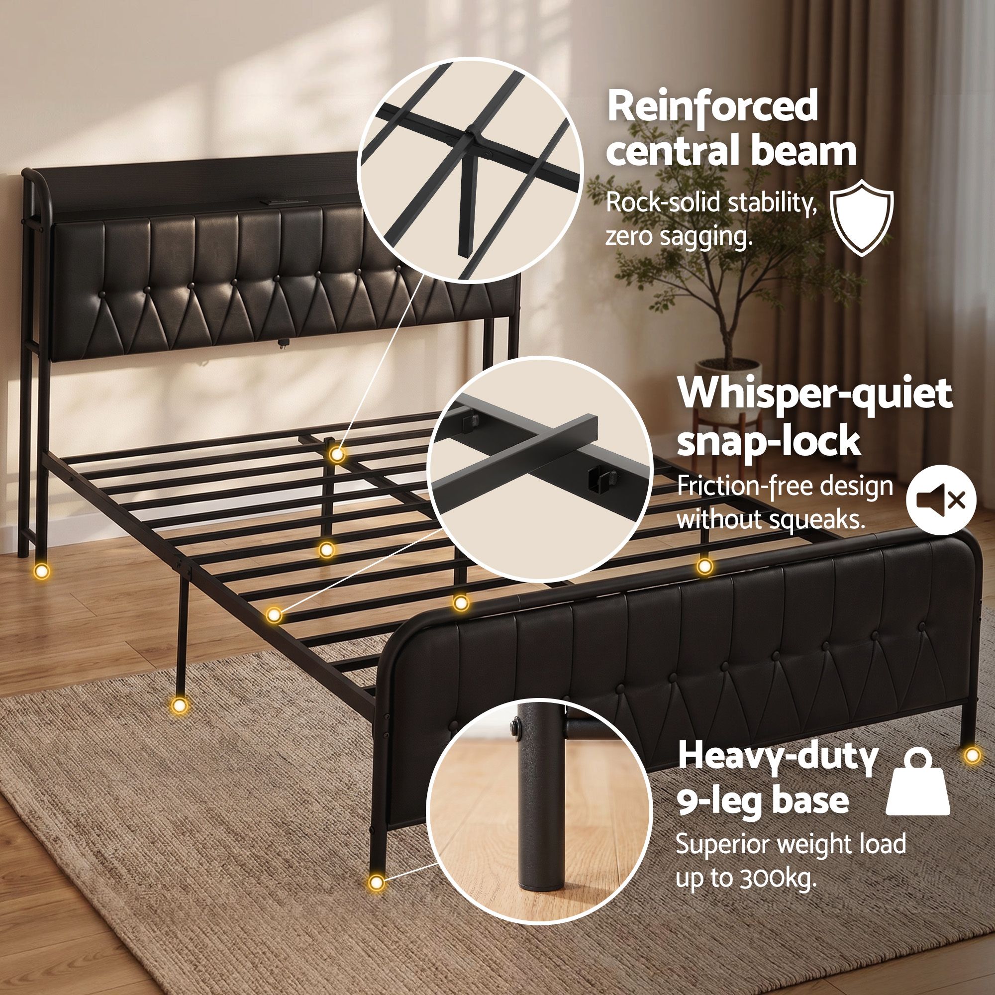 Artiss Queen Bed Frame with Storage Headboard SAA Certified Charging Station - Image 8
