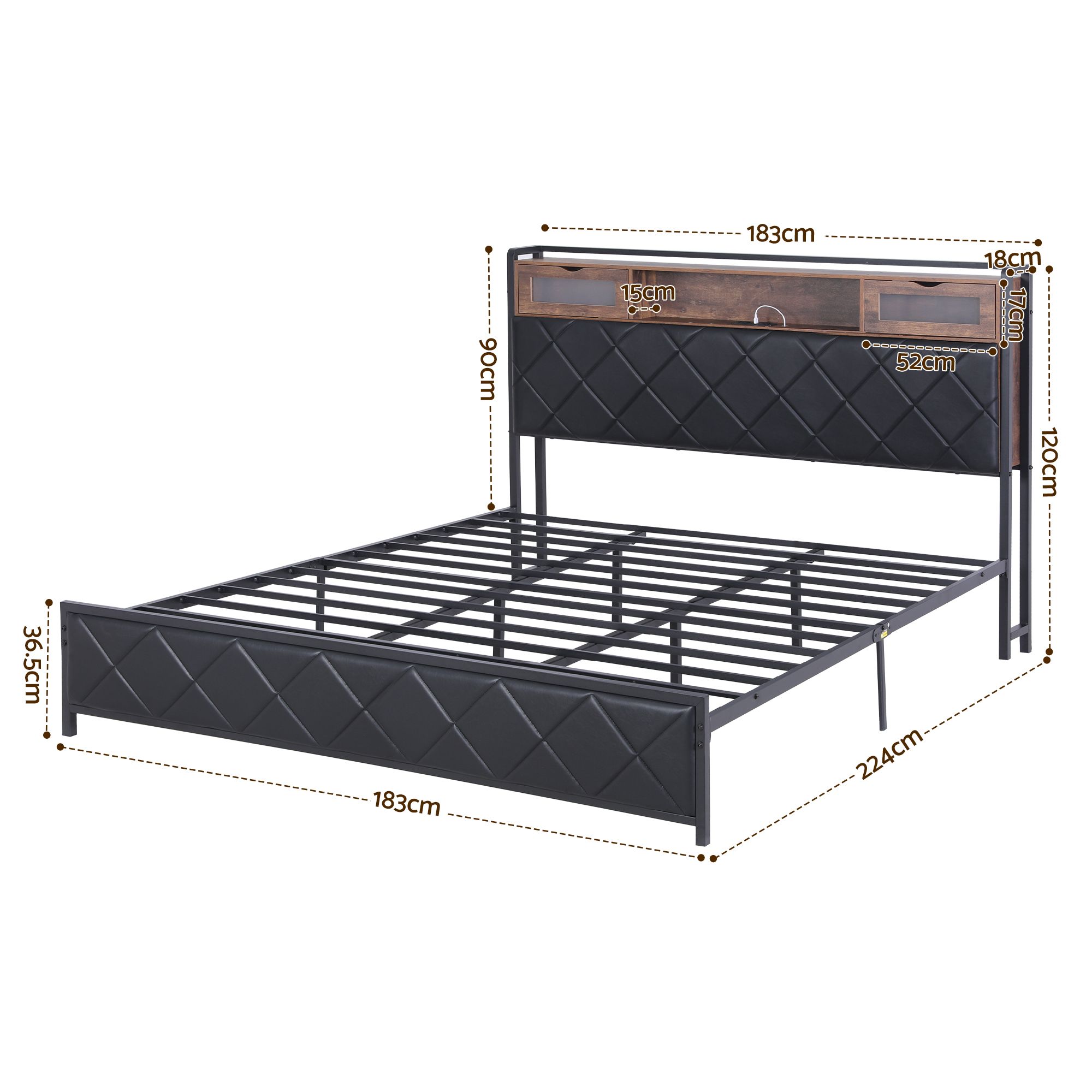 Artiss King Bed Frame with LED Lights and Storage Headboard Charging Station - Image 2