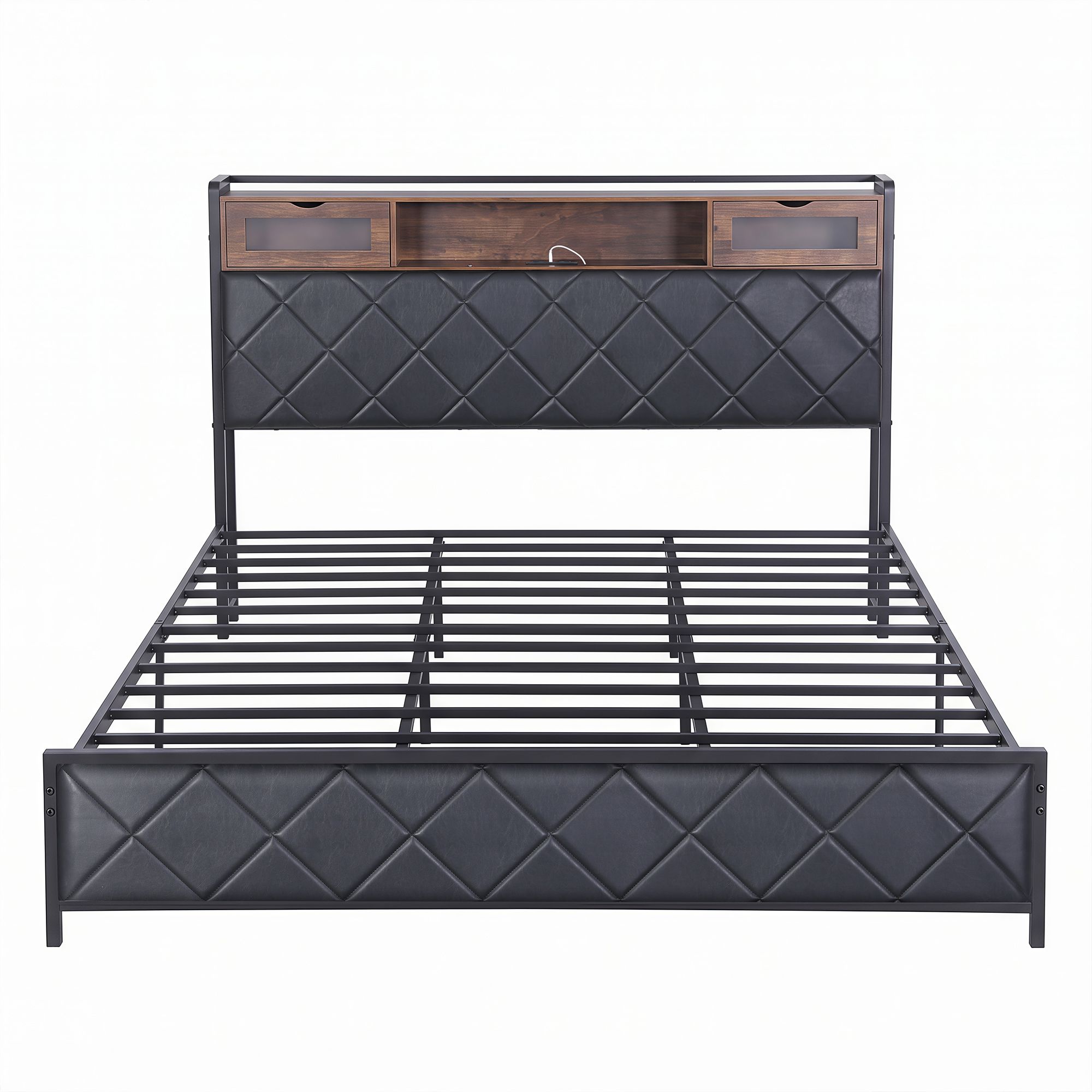 Artiss King Bed Frame with LED Lights and Storage Headboard Charging Station - Image 3