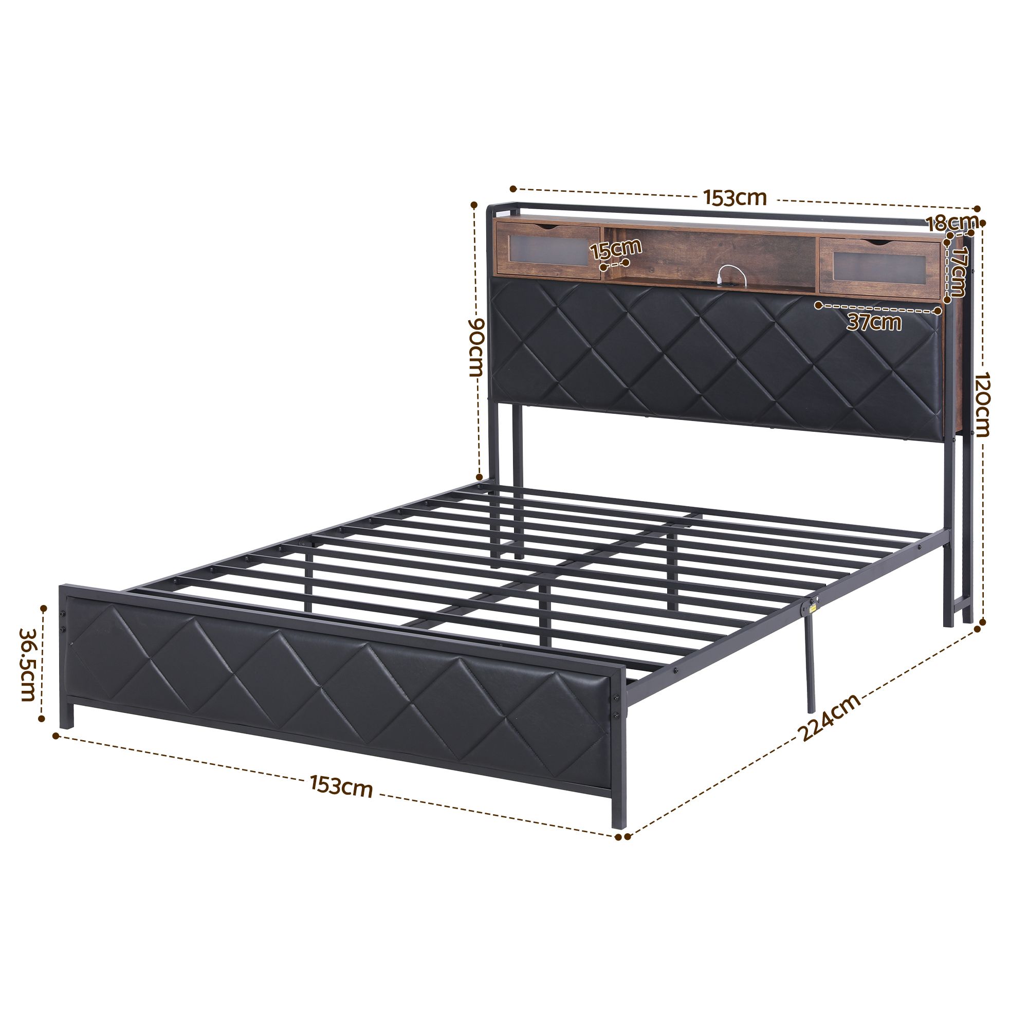 Artiss Queen Bed Frame with LED Lights and Storage Headboard Charging Station - Image 2