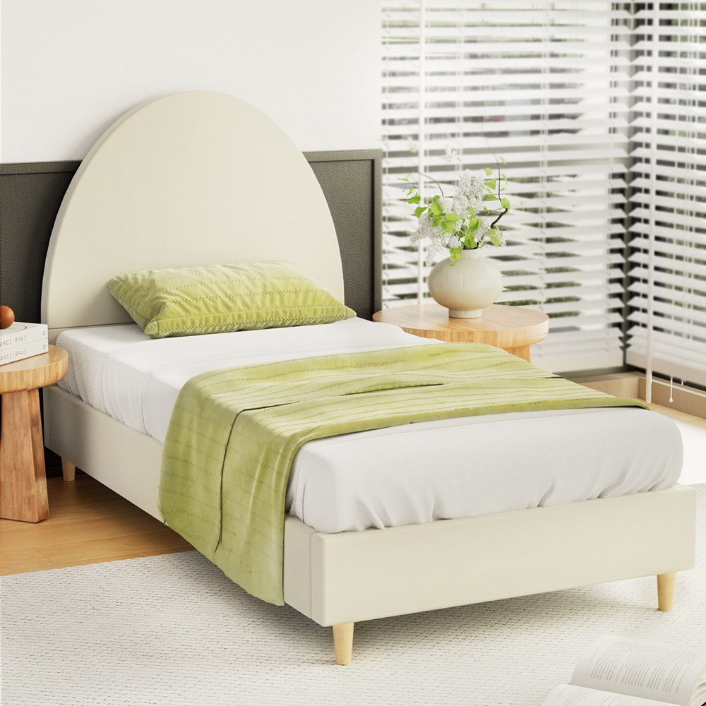 Artiss Bed Frame Single Size Velvet Cream ELLA - Image 1