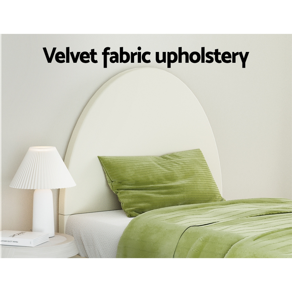 Artiss Bed Frame Single Size Velvet Cream ELLA - Image 4