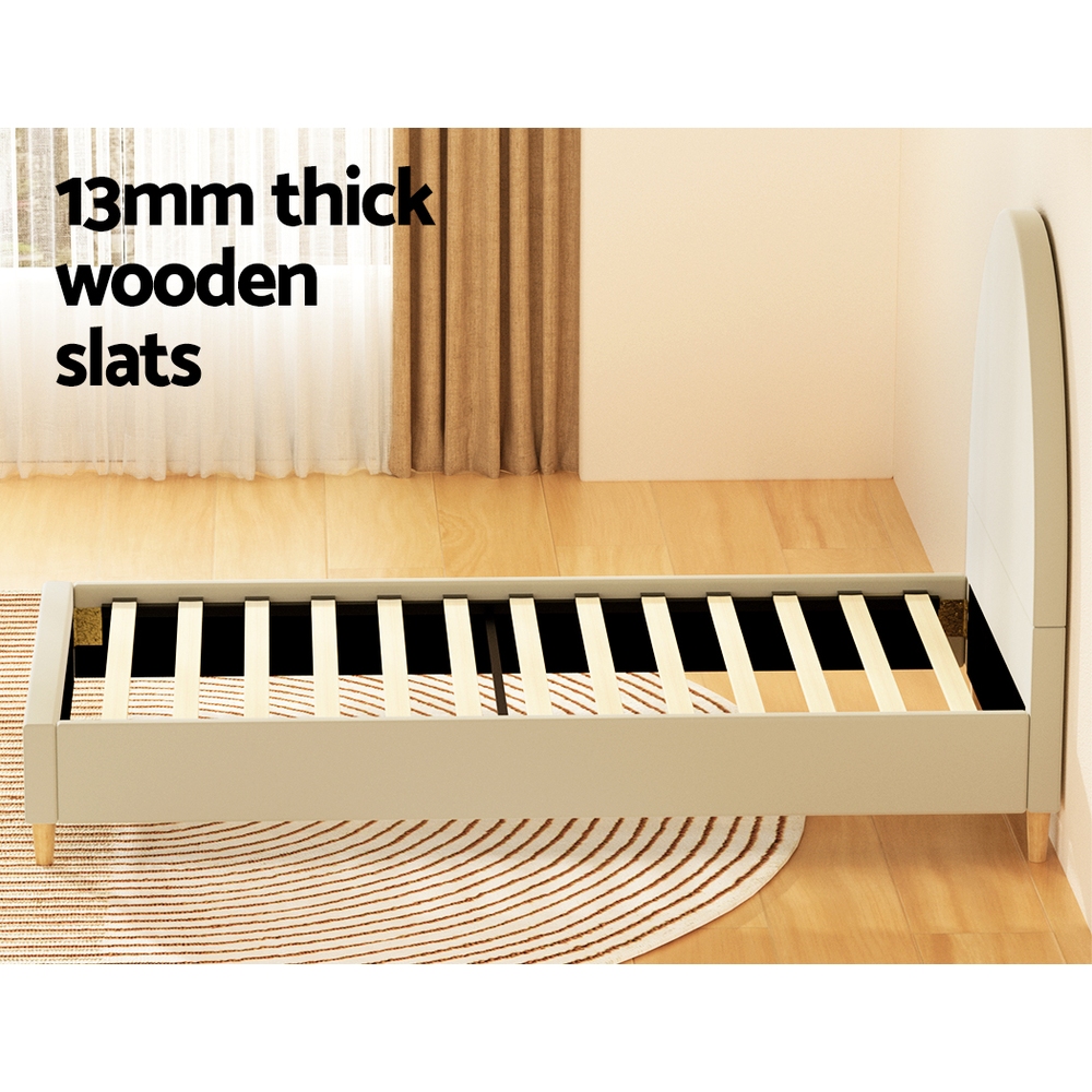 Artiss Bed Frame Single Size Velvet Cream ELLA - Image 5