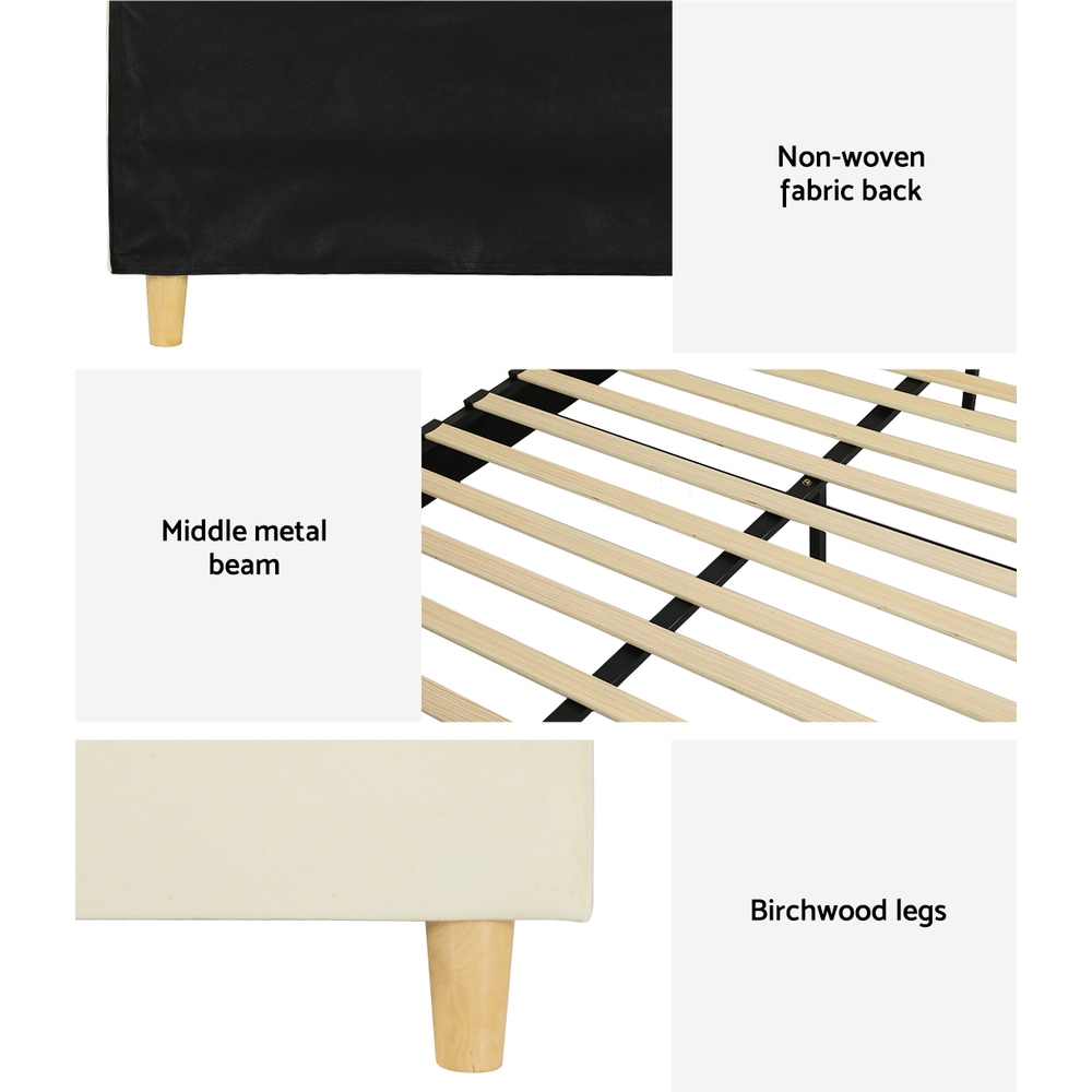 Artiss Bed Frame Single Size Velvet Cream ELLA - Image 6