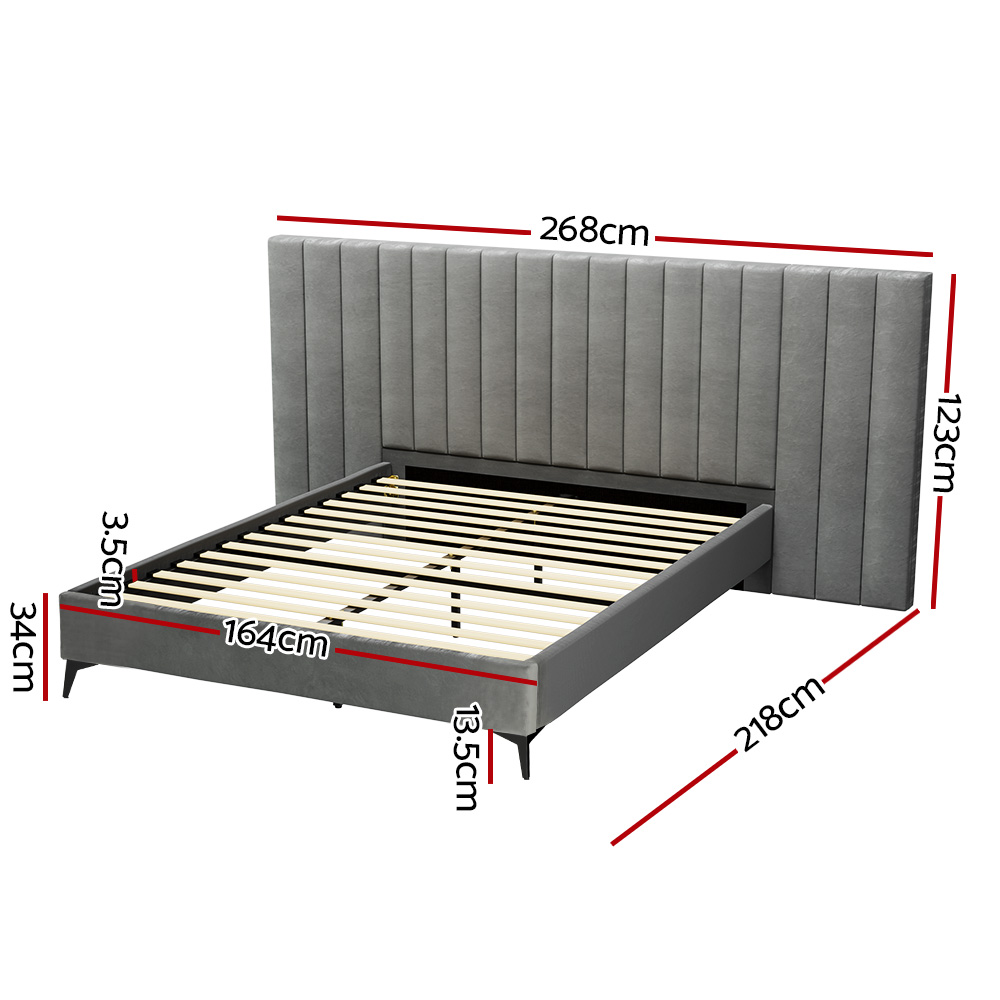 Artiss Bed Frame Queen Size Velvet Grey LOTT - Image 2