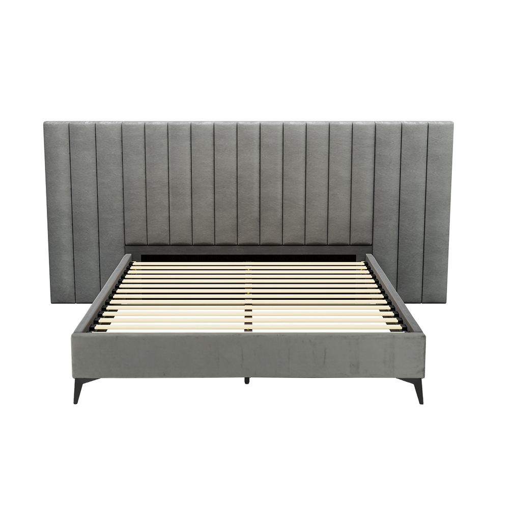 Artiss Bed Frame Queen Size Velvet Grey LOTT - Image 3