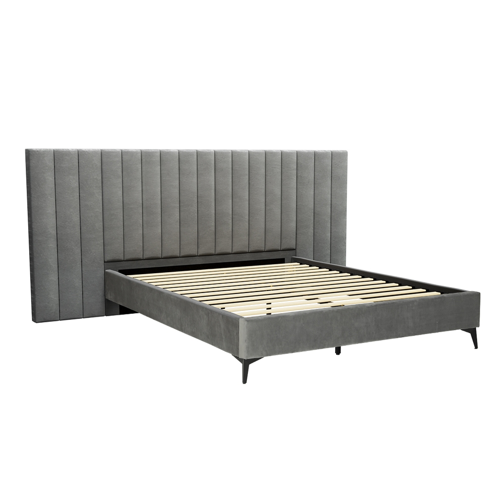 Artiss Bed Frame Queen Size Velvet Grey LOTT - Image 7