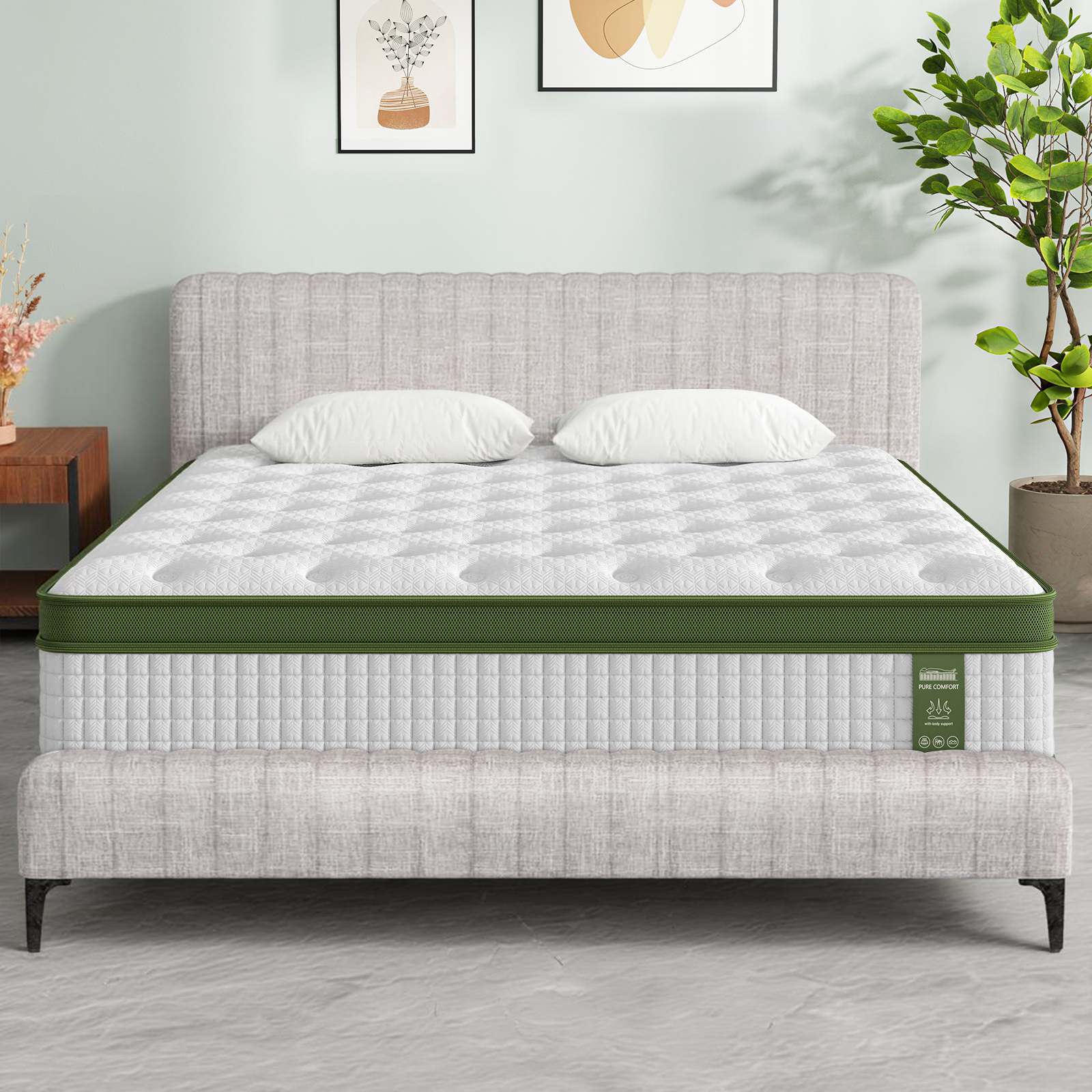 Artiss BedStory King Bed Frame with Mattress Set Platform Base Pocket Coil Linen Upholstered - Image 1