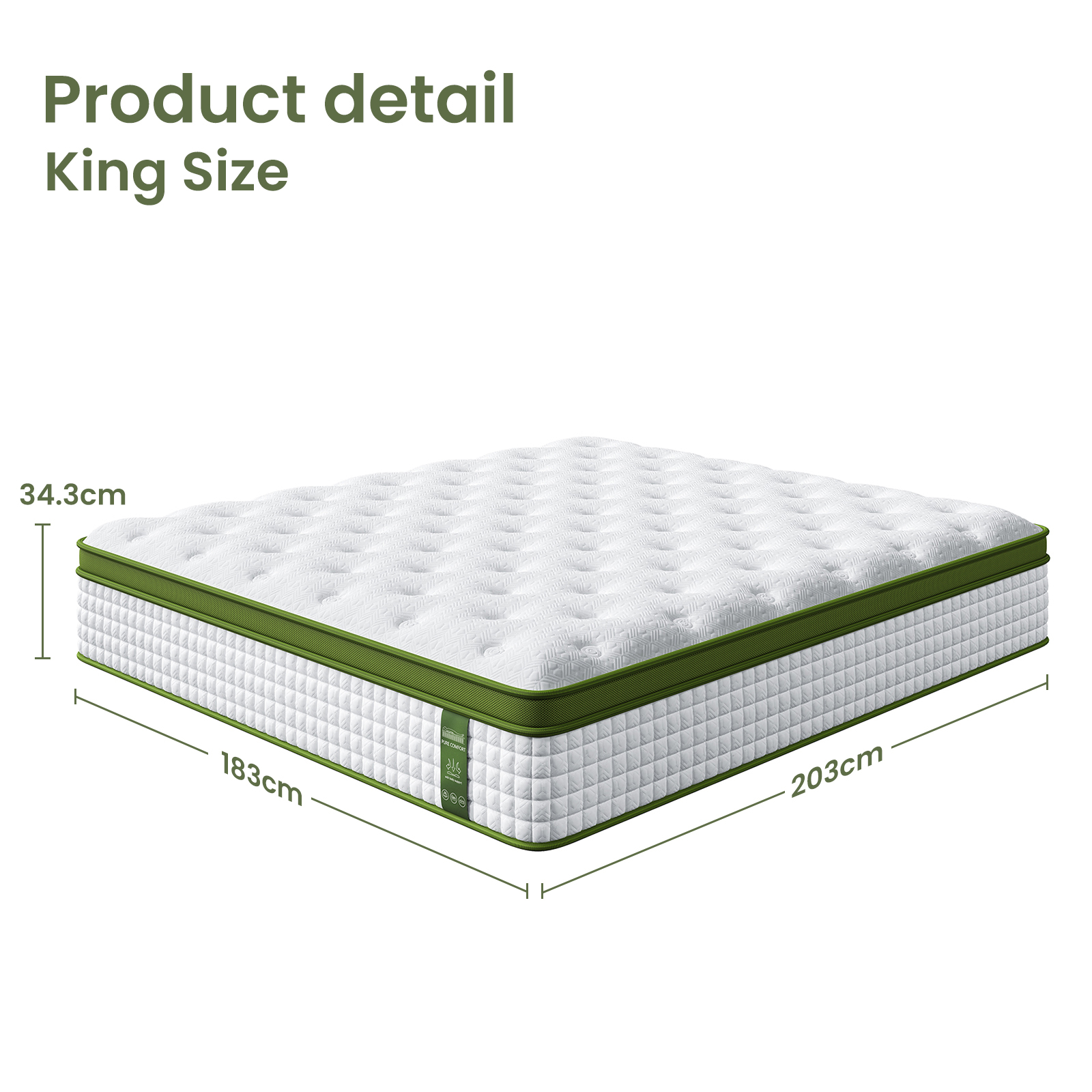 Artiss BedStory King Bed Frame with Mattress Set Platform Base Pocket Coil Linen Upholstered - Image 3