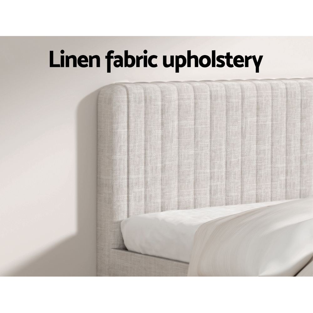 Artiss BedStory King Bed Frame with Mattress Set Platform Base Pocket Coil Linen Upholstered - Image 4