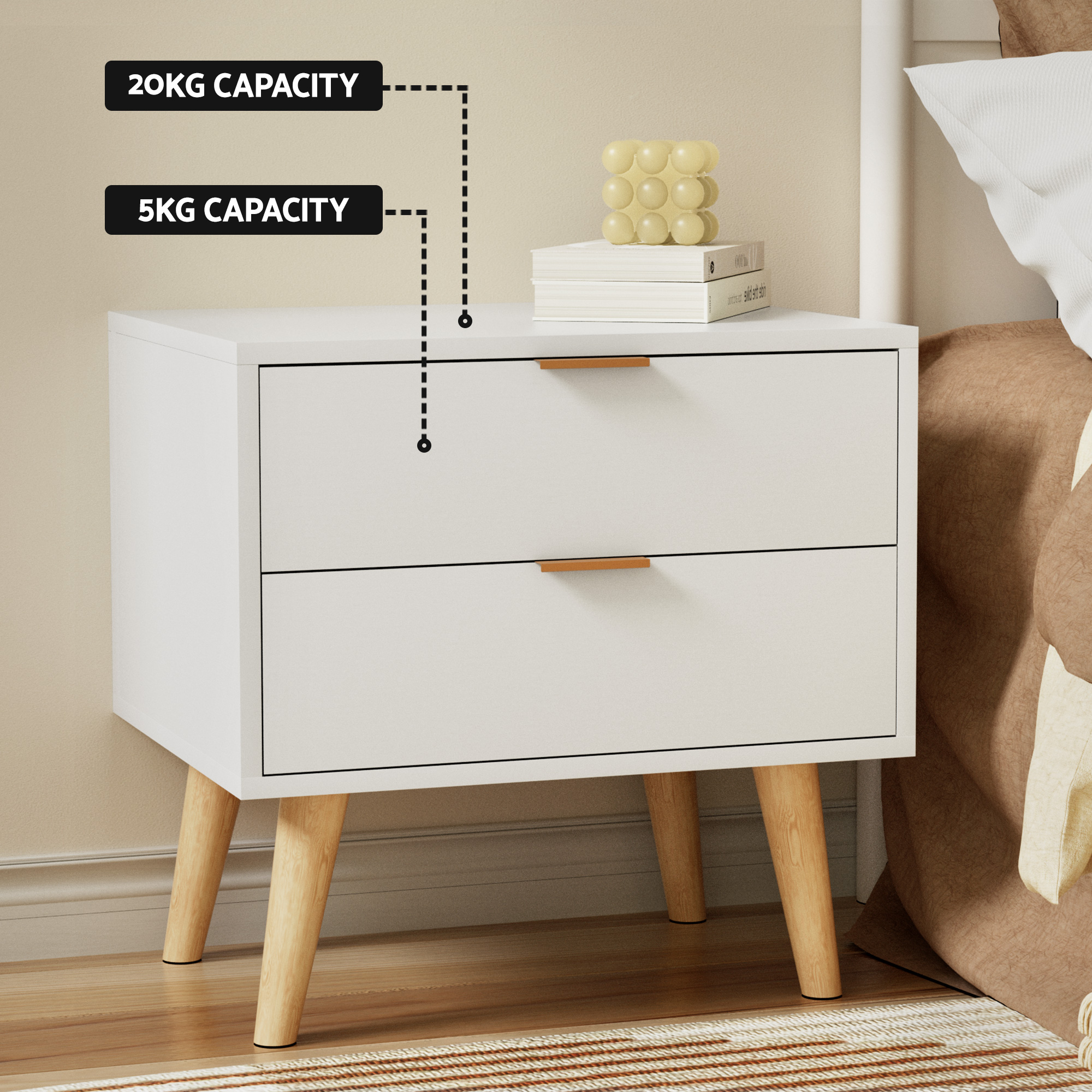 Artiss Queen Bed Frame Bedside Table Set Gas Lift Storage Base with Boucle Fabric Upholstered Headboard 2 Drawer Nightstand for Bedroom Furniture - Image 8