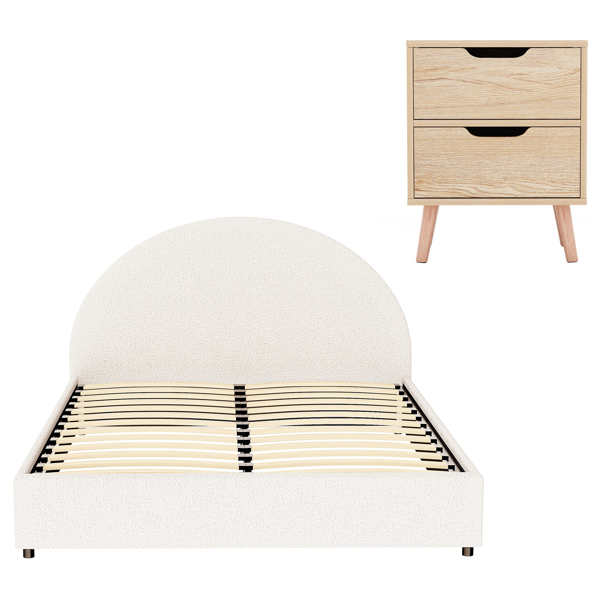 Artiss Gas Lift Queen Bed Frame with Bedside Table Set Boucle Fabric Upholstered Platform Bed Nightstand - Image 3