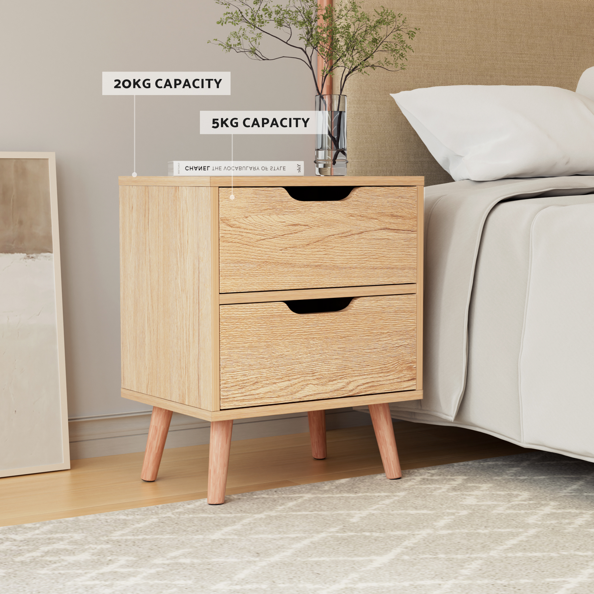 Artiss Gas Lift Queen Bed Frame with Bedside Table Set Boucle Fabric Upholstered Platform Bed Nightstand - Image 8