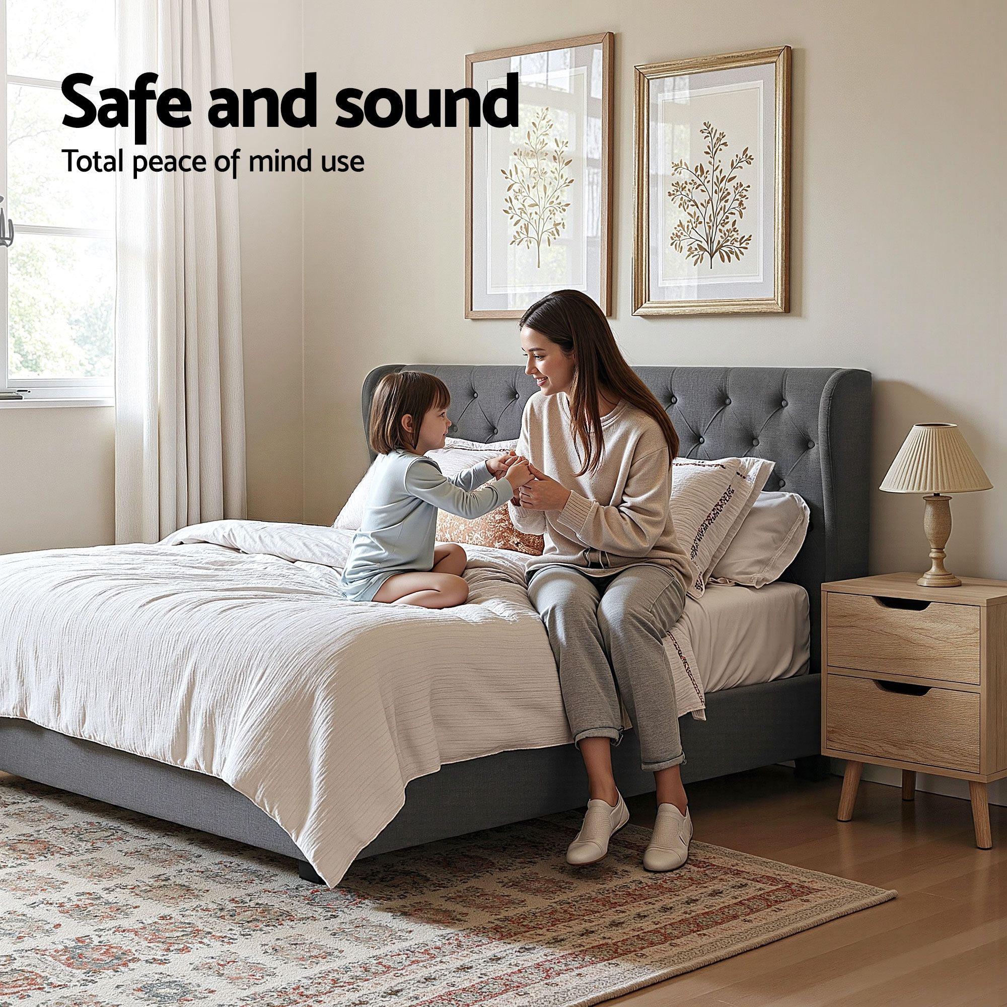 Artiss Gas Lift Queen Bed Frame and Bedside Table Set 2 Drawer Nightstand Bedroom Furniture Bundle - Image 6