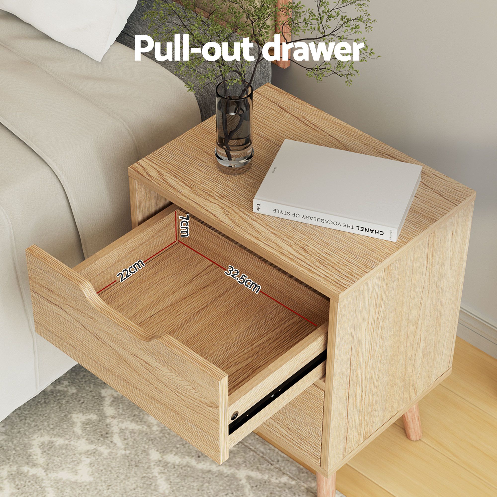 Artiss Gas Lift Queen Bed Frame and Bedside Table Set 2 Drawer Nightstand Bedroom Furniture Bundle - Image 8