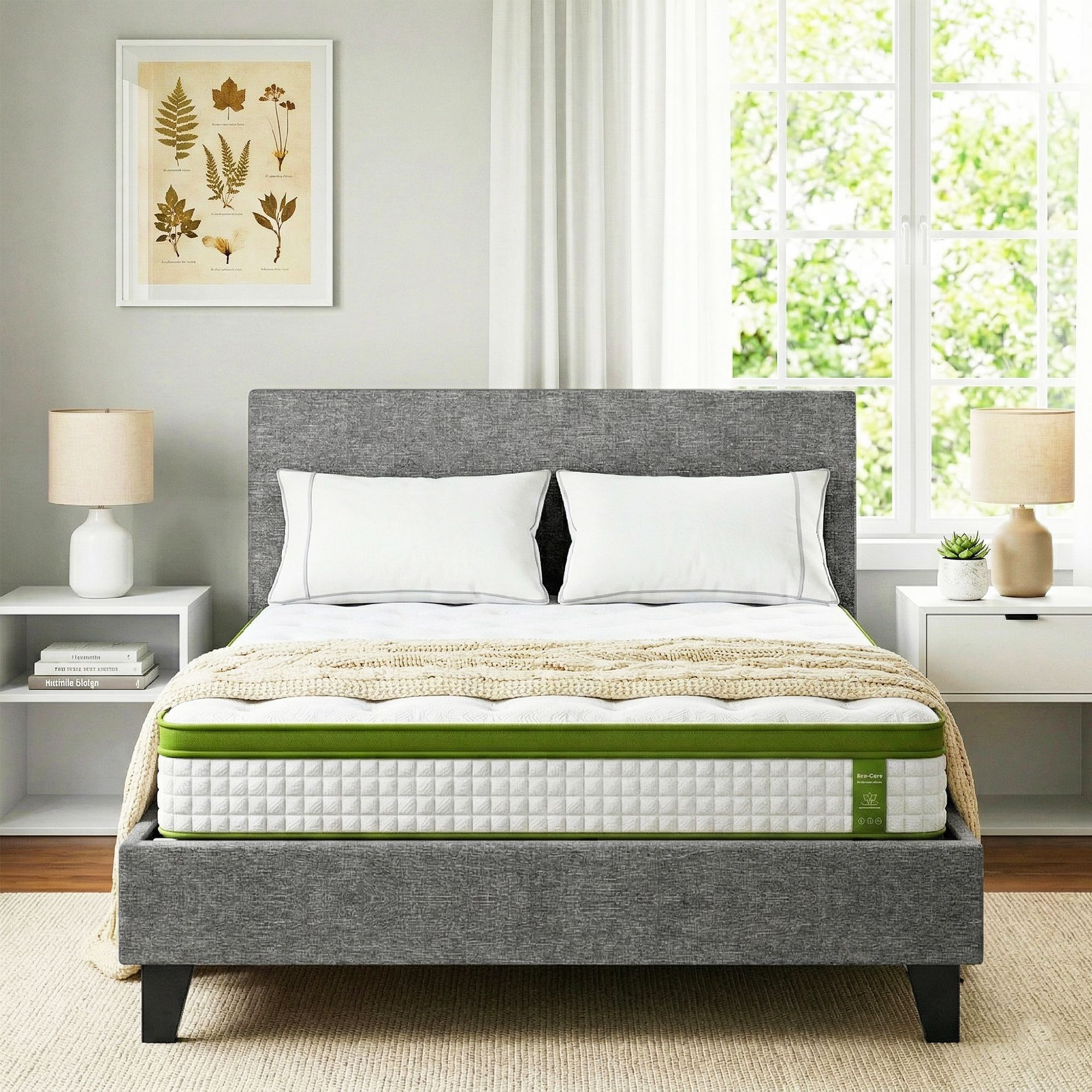 Artiss BedStory Single Bed Frame and Mattress Set, 30cm Hybrid Cooling Gel Mattress with Grey Upholstered Wooden Platform Base, Modern Bedroom Furniture Bundle - Image 1