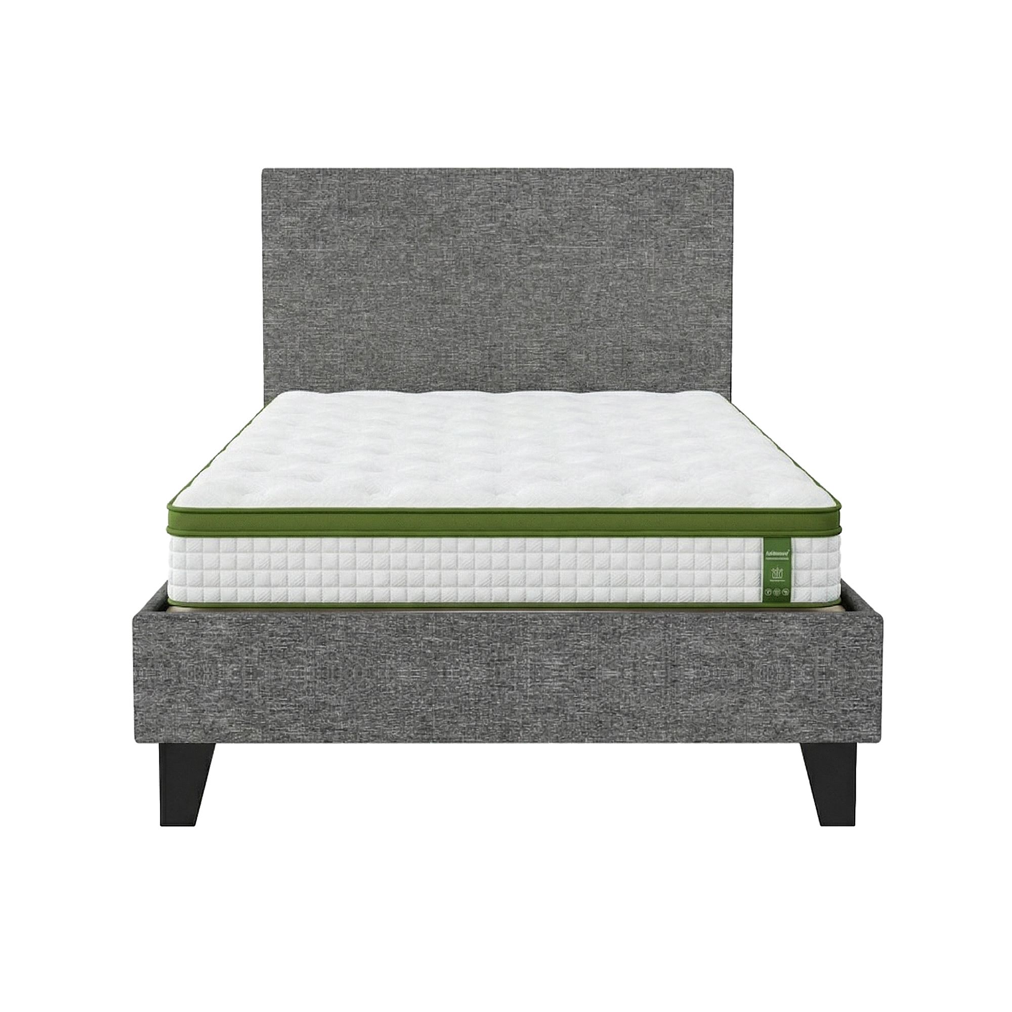 Artiss BedStory Single Bed Frame and Mattress Set, 30cm Hybrid Cooling Gel Mattress with Grey Upholstered Wooden Platform Base, Modern Bedroom Furniture Bundle - Image 2