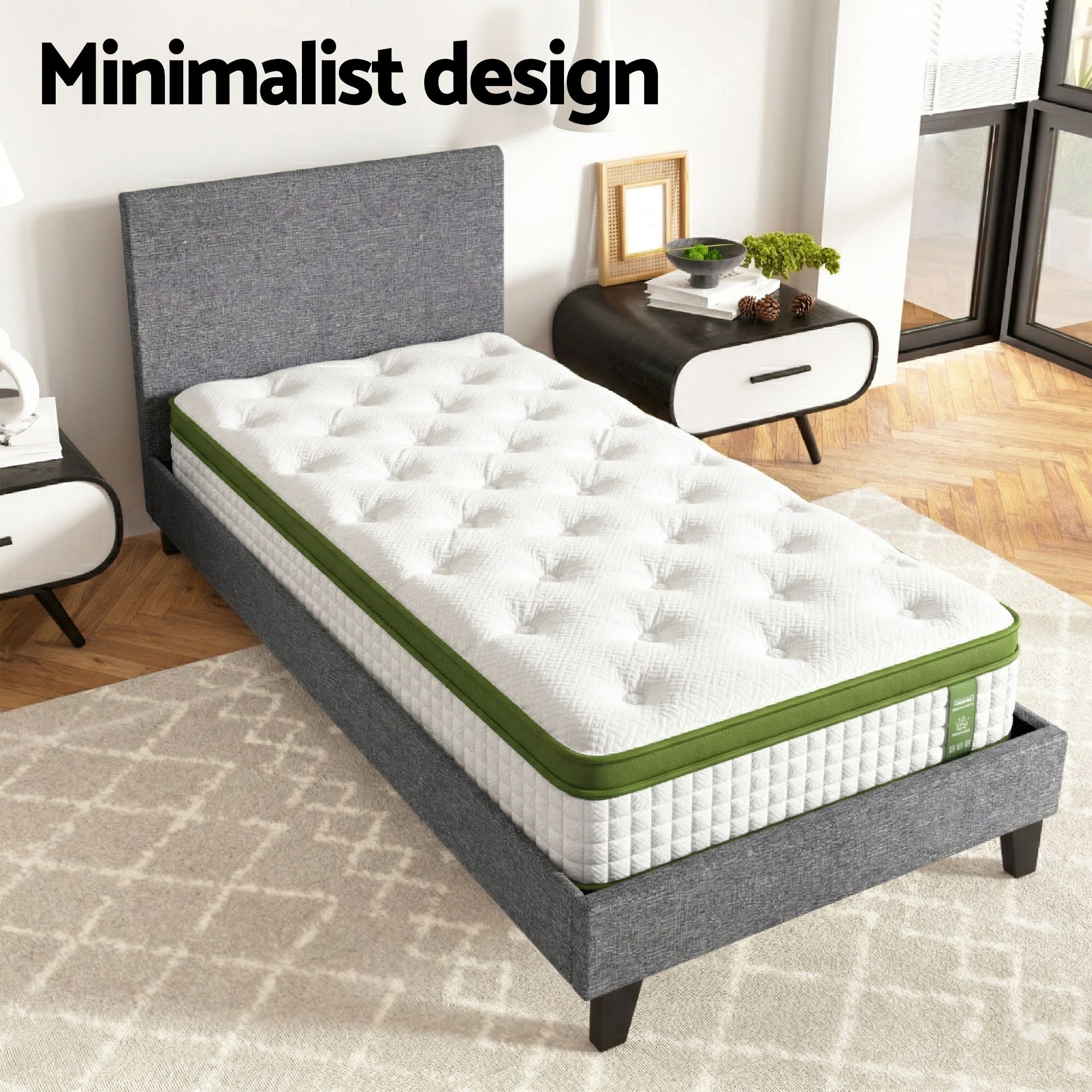 Artiss BedStory Single Bed Frame and Mattress Set, 30cm Hybrid Cooling Gel Mattress with Grey Upholstered Wooden Platform Base, Modern Bedroom Furniture Bundle - Image 5