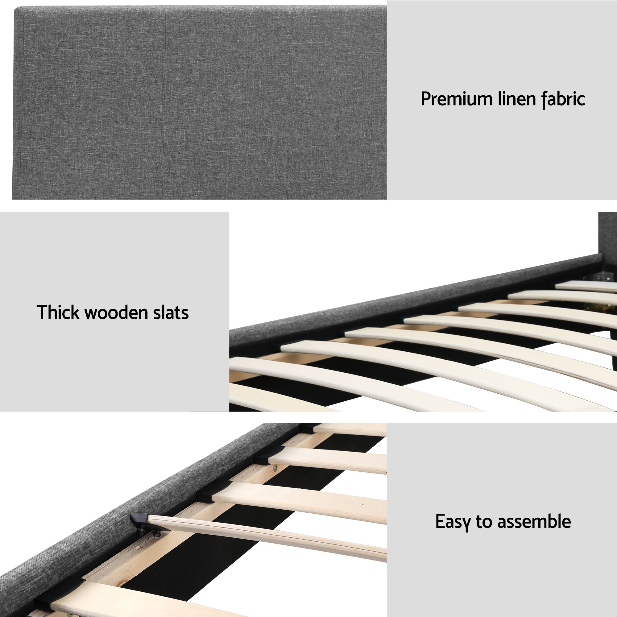 Artiss BedStory Single Bed Frame and Mattress Set, 30cm Hybrid Cooling Gel Mattress with Grey Upholstered Wooden Platform Base, Modern Bedroom Furniture Bundle - Image 7