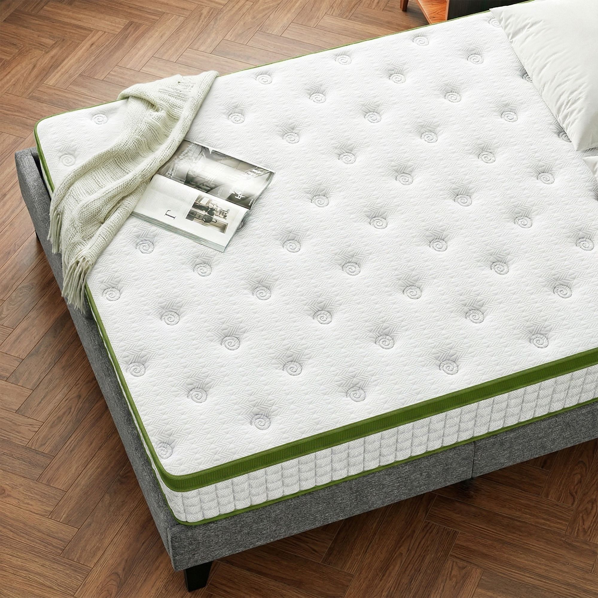 Artiss BedStory Single Bed Frame and Mattress Set, 30cm Hybrid Cooling Gel Mattress with Grey Upholstered Wooden Platform Base, Modern Bedroom Furniture Bundle - Image 8